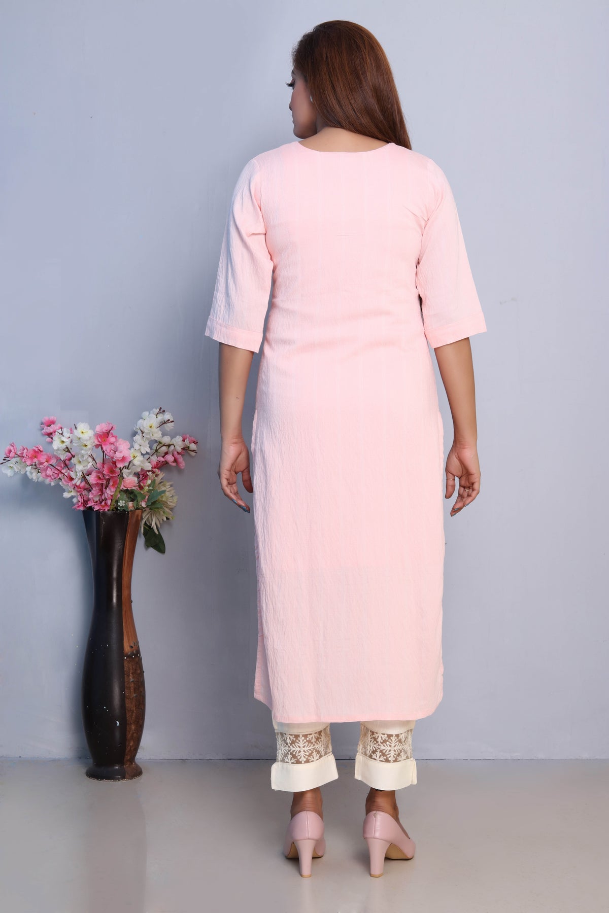 Light Pink Embroidered Dress with White Dupatta
