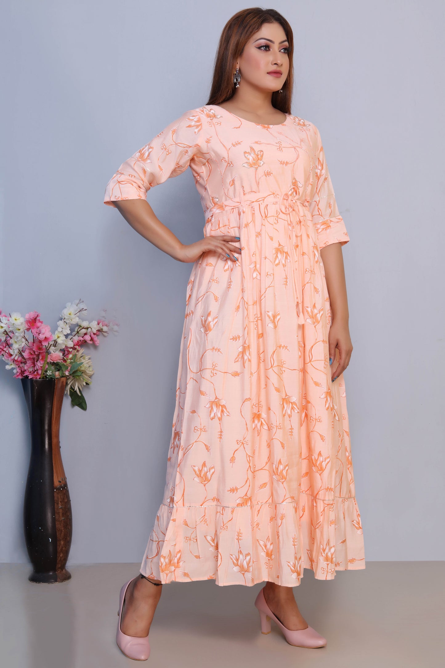 Peach Floral Maxi Dress
