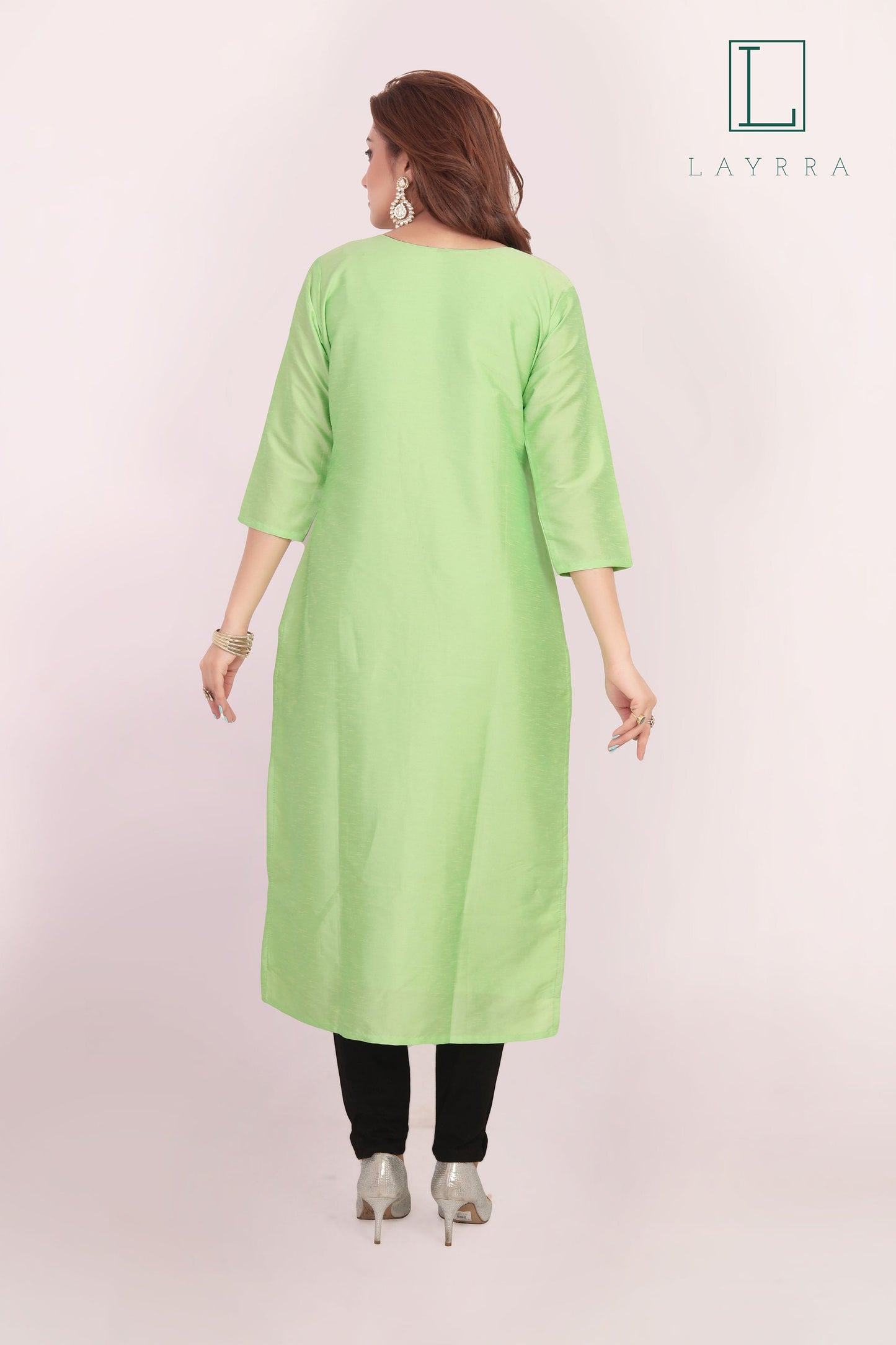 Women Pista Green Ethnic Motifs Mirror work Kurta with Trousers