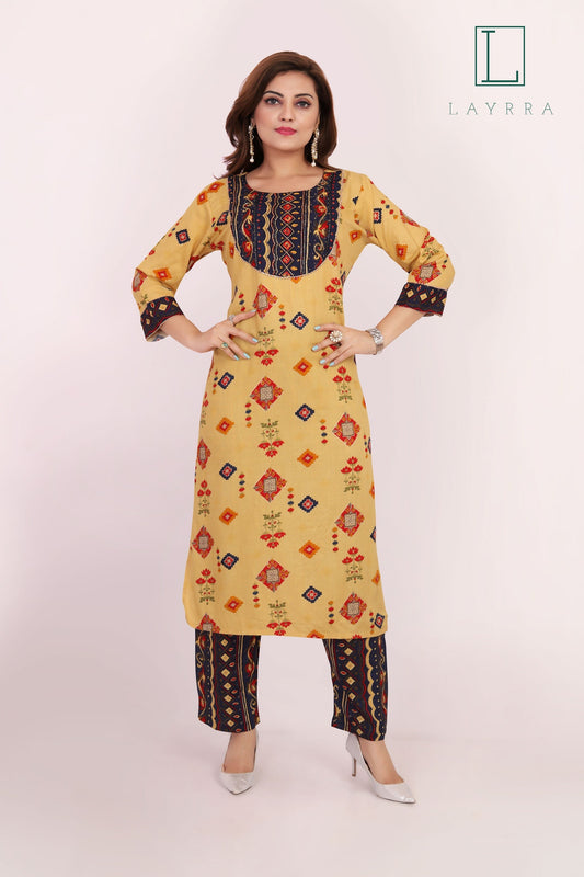 Women Yellow Ethnic Abstract Print Kurta with Pants - Complete Set
