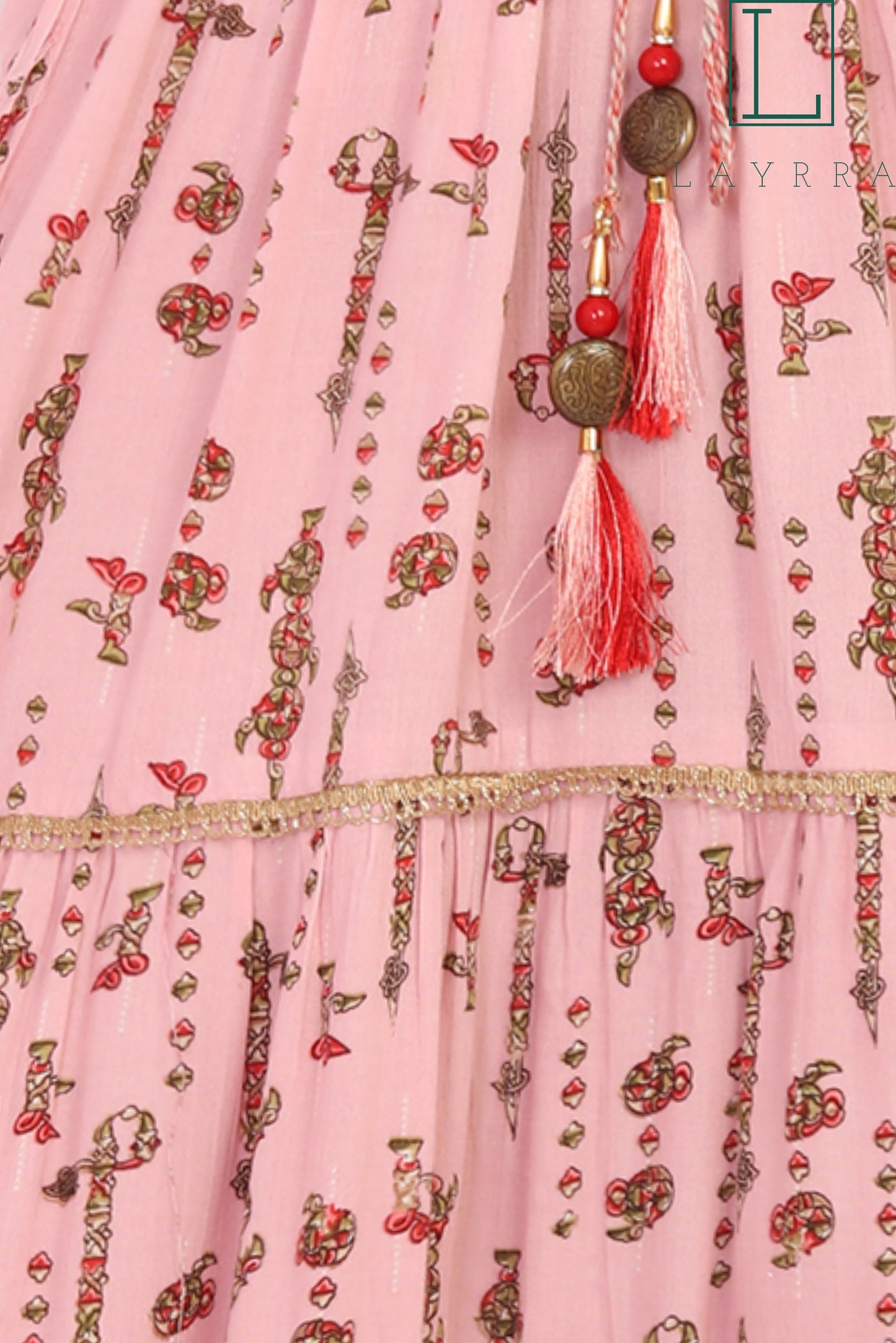 Women Light Pink Ethnic Embroidered Anarkali Kurta with Latkan - Complete Set