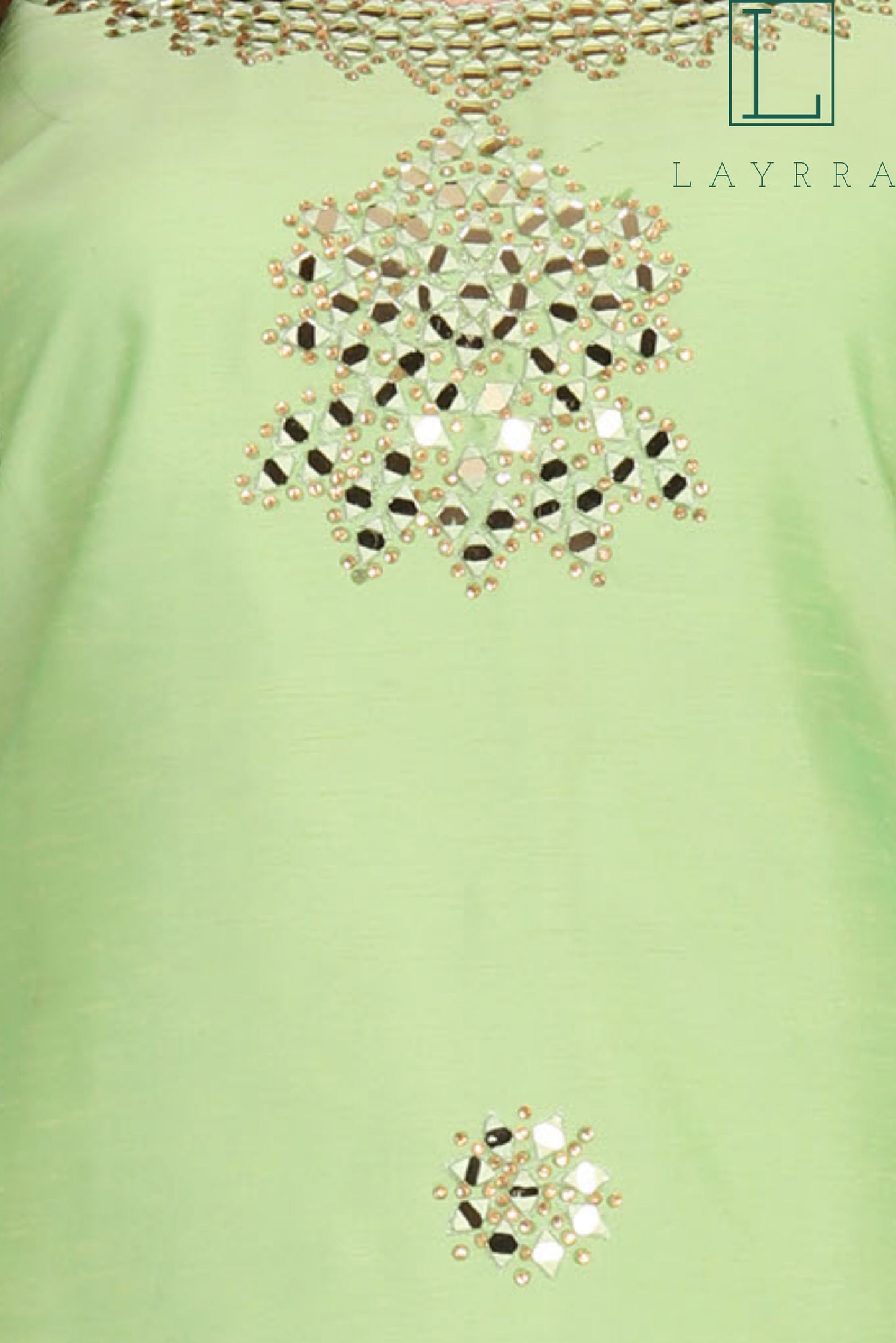 Women Pista Green Ethnic Motifs Mirror work Kurta with Trousers