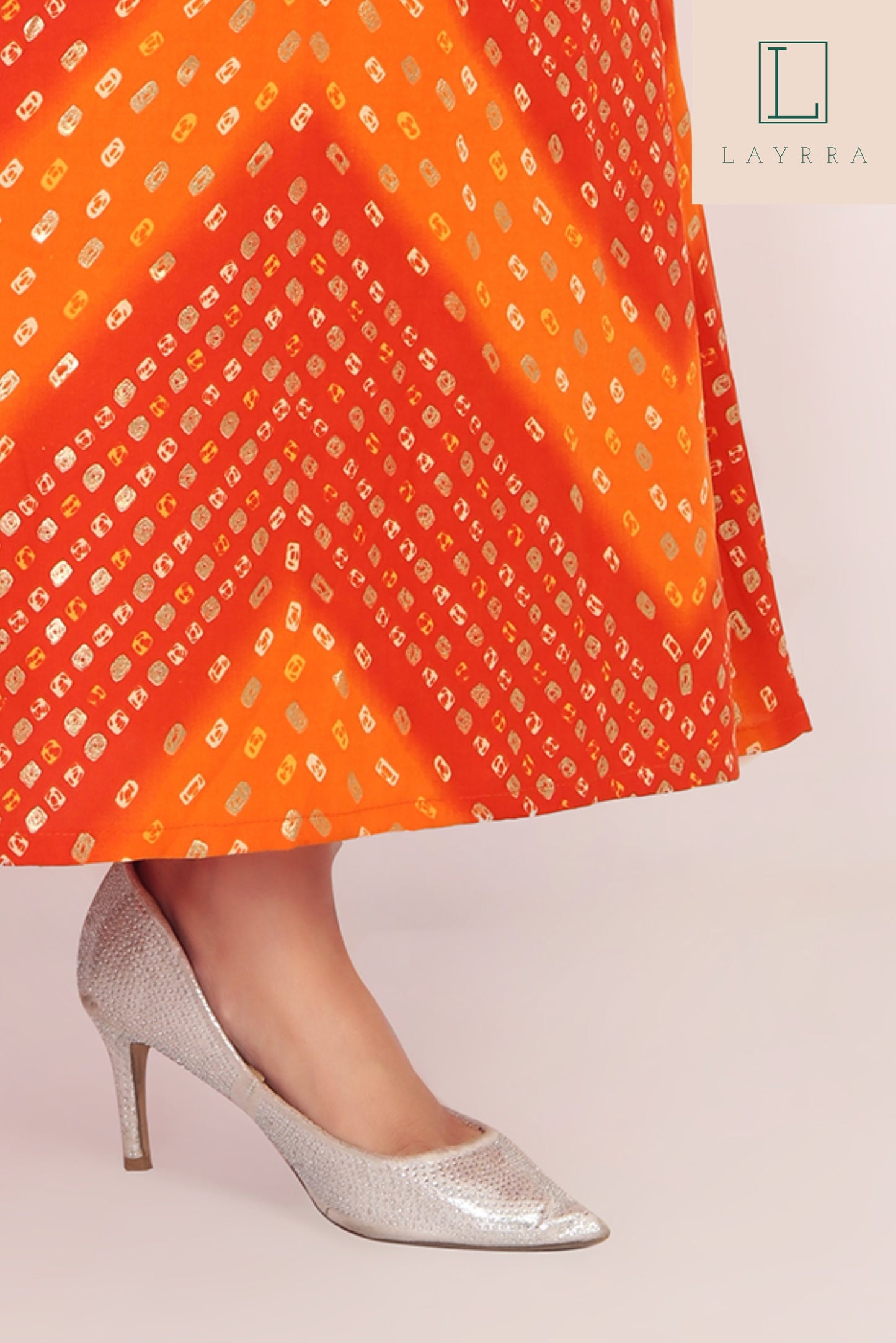 Women Portland Orange Ethnic Bandhani Print Kurta