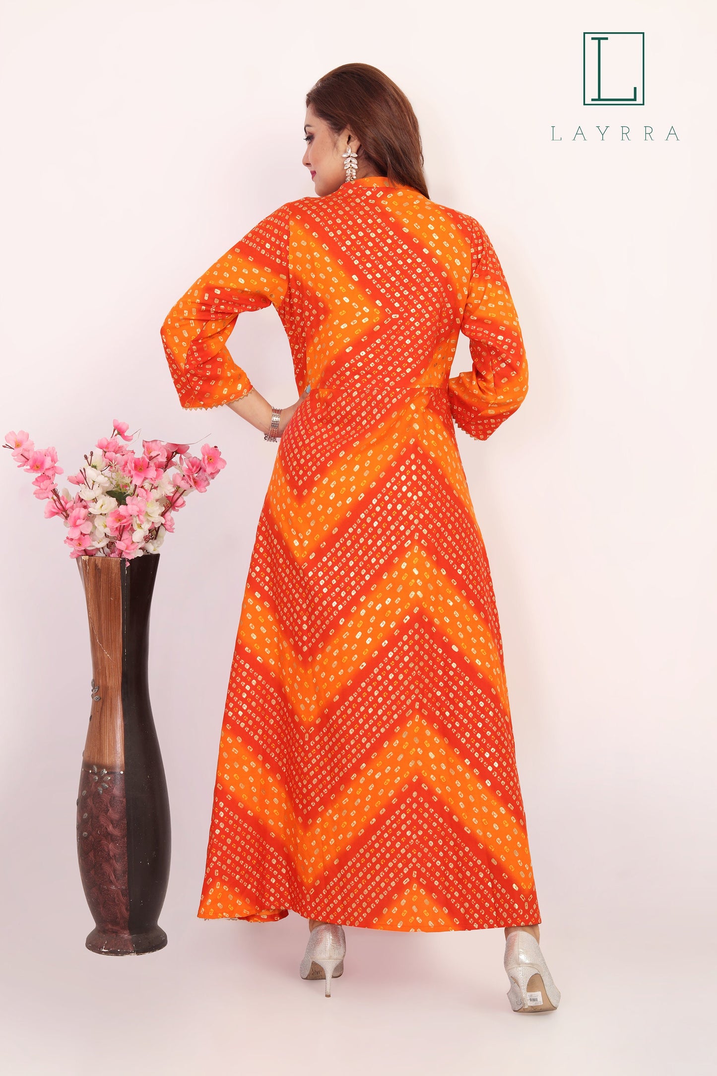 Women Portland Orange Ethnic Bandhani Print Kurta