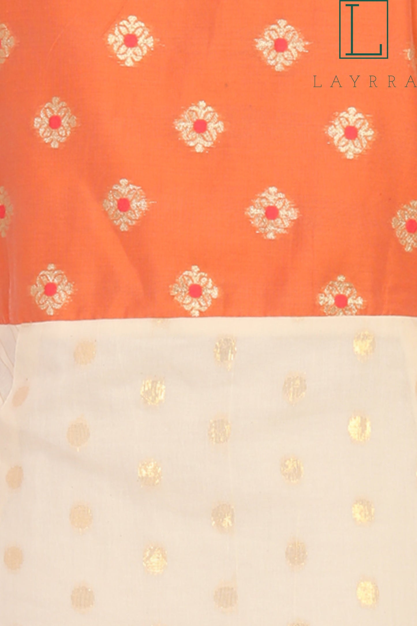 Women Peach & White Golden Ethnic Motifs Print Koti Style Embroidered Anarkali Kurta - Complete Set