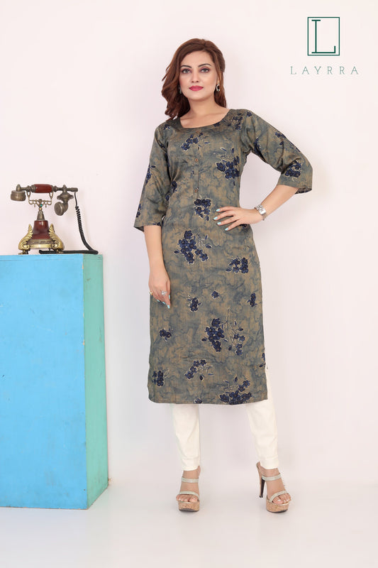 Women Stonewall Colored Ethnic Floral Print Kurta with Trousers
