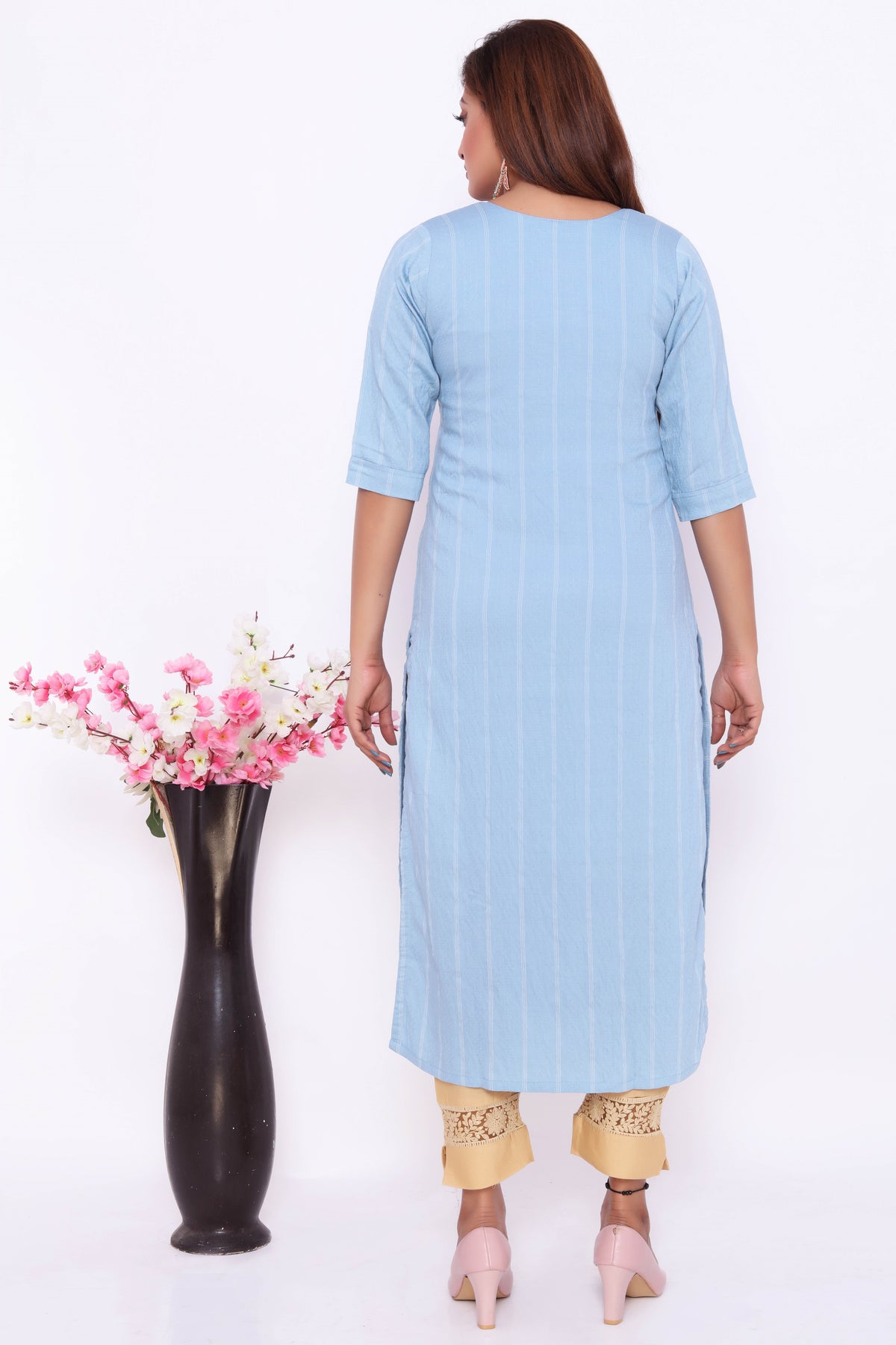 Sky Blue Embroidered Dress with Yellow Dupatta