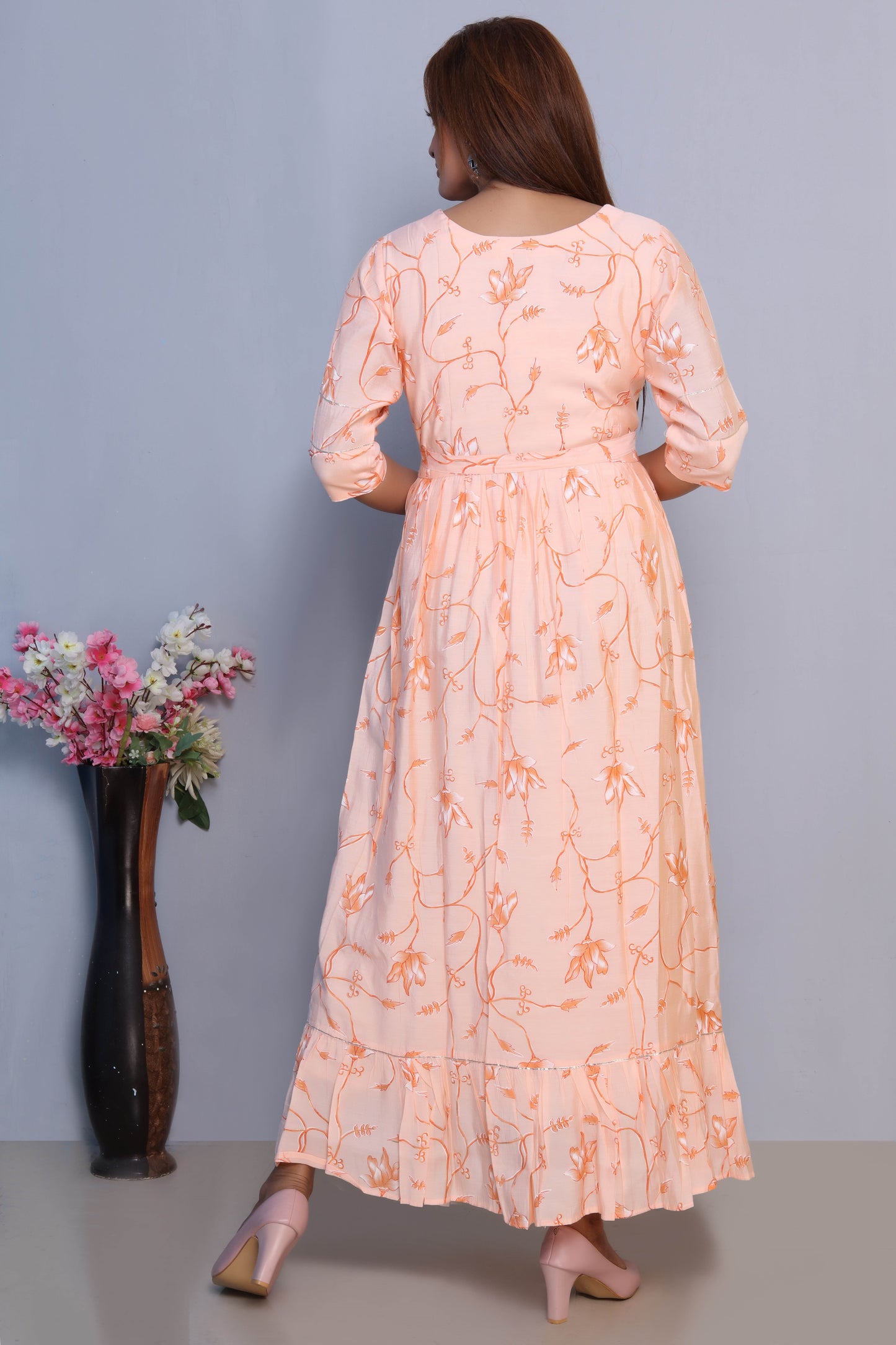 Peach Floral Maxi Dress