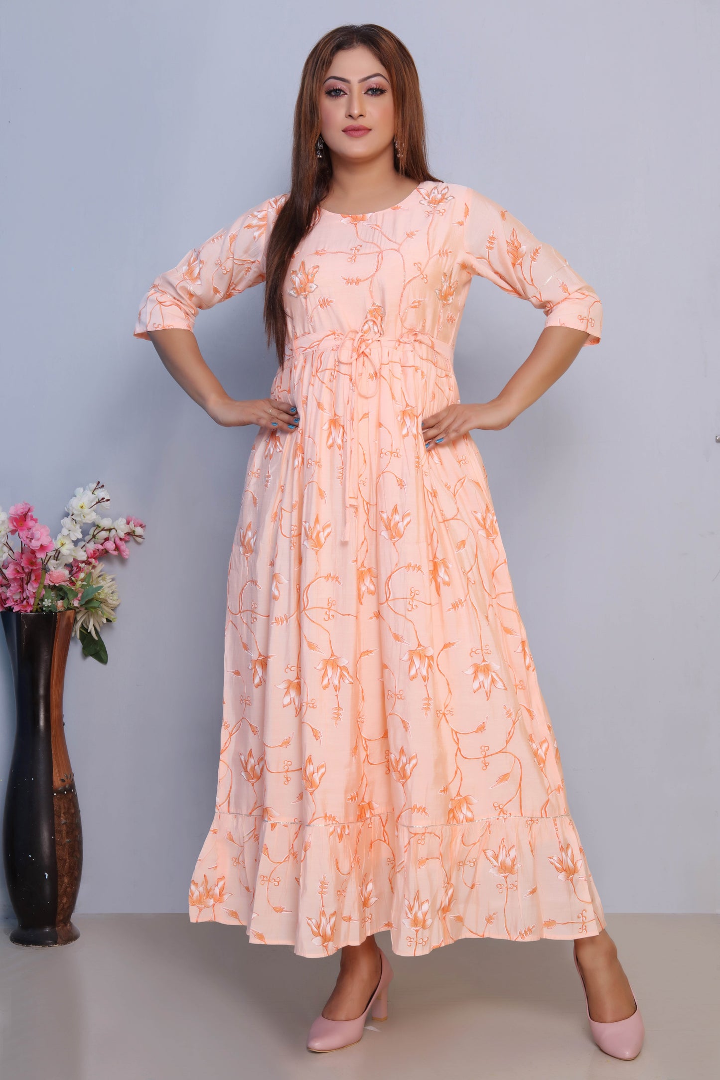 Peach Floral Maxi Dress