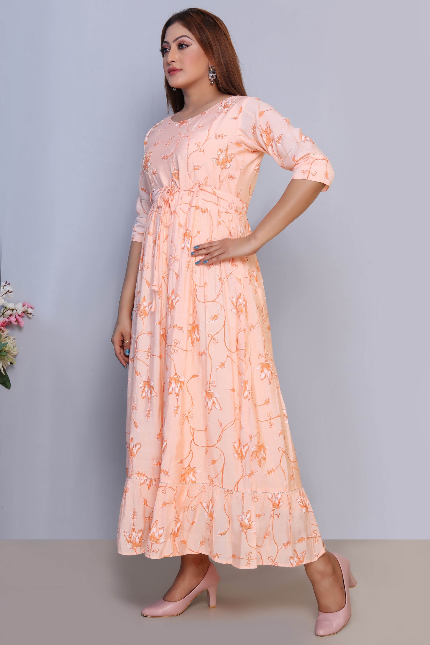 Peach Floral Maxi Dress