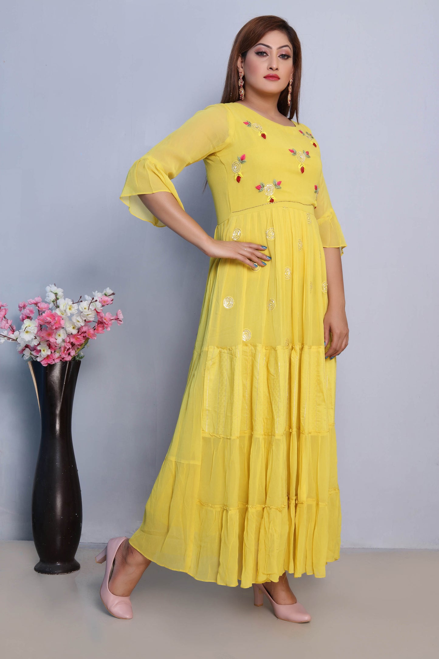 Yellow Embroidered Maxi Dress