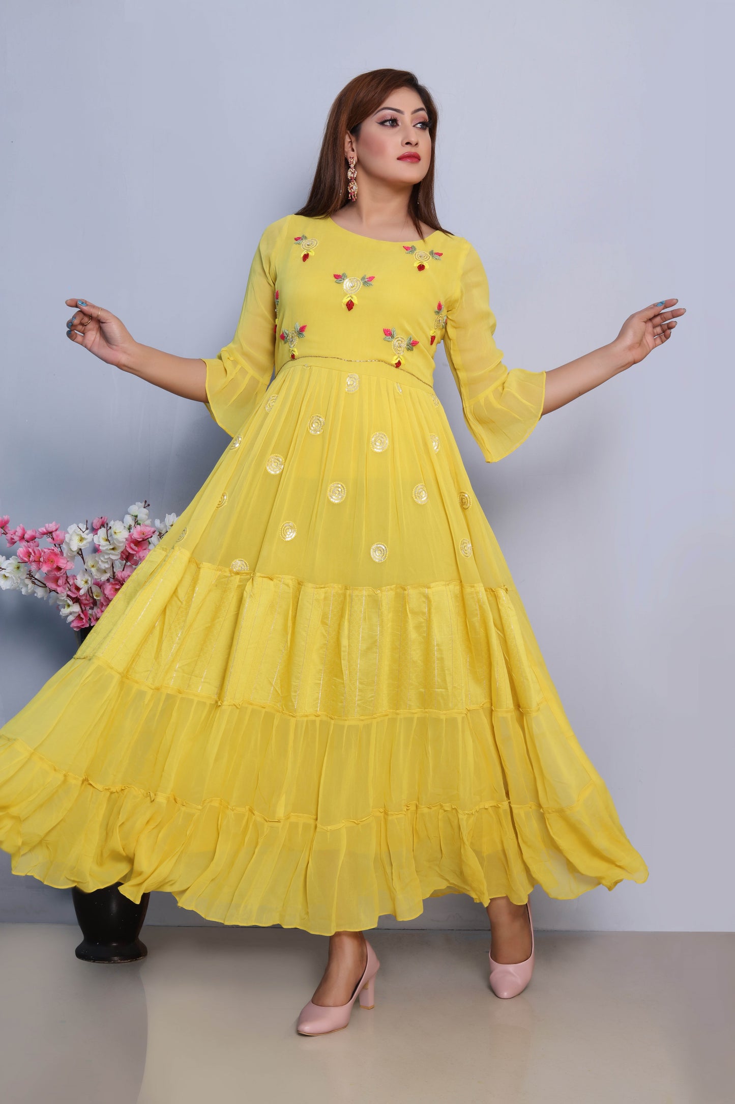 Yellow Embroidered Maxi Dress