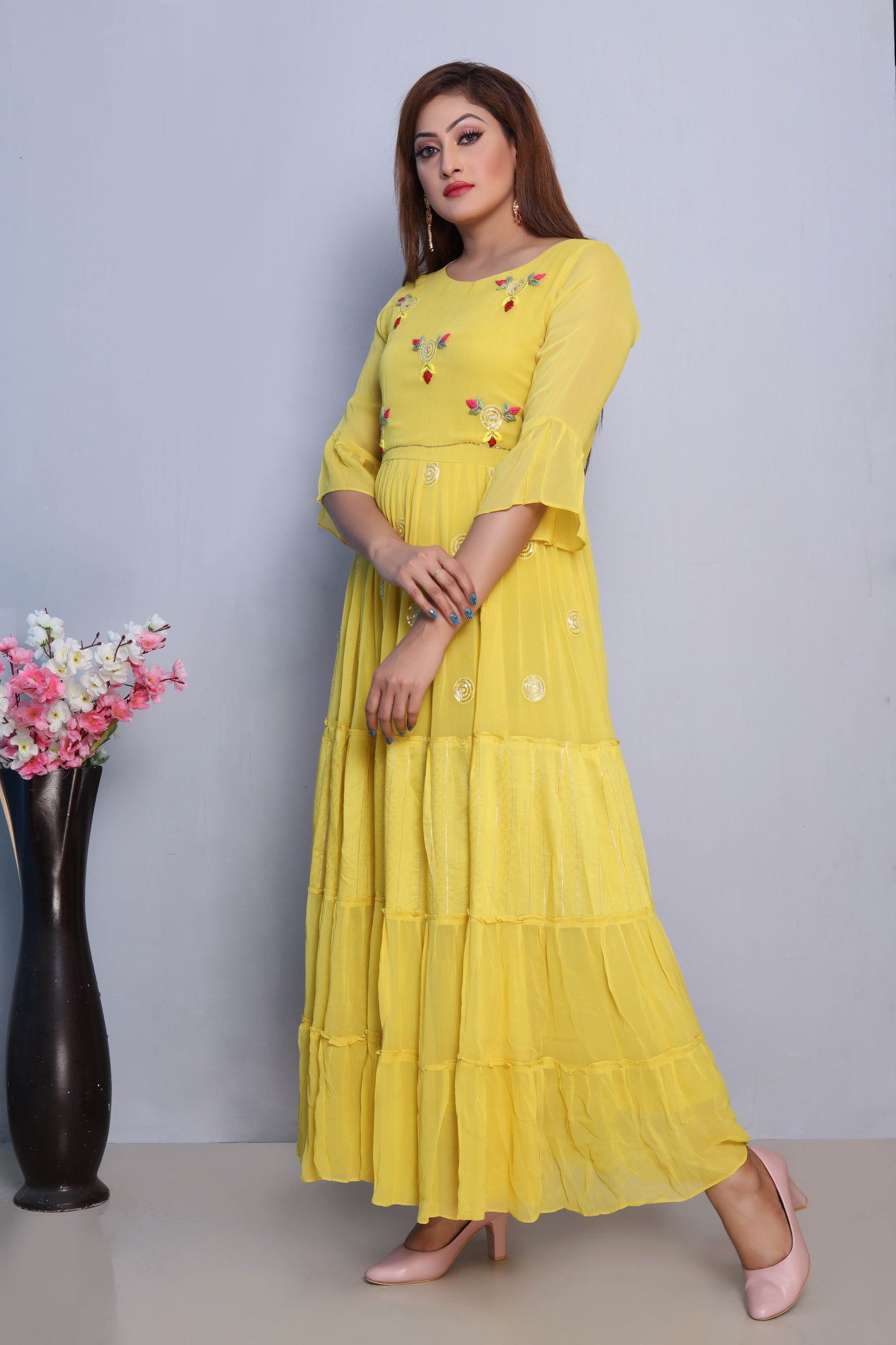 Yellow Embroidered Maxi Dress