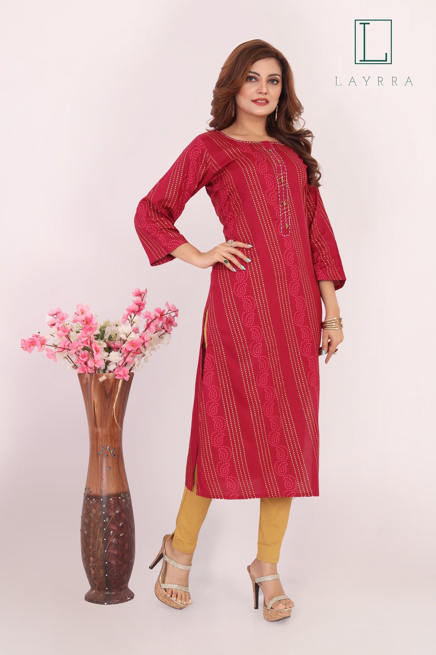 Women Plum Purple Ethnic Bandhani Print Kurta with Trousers