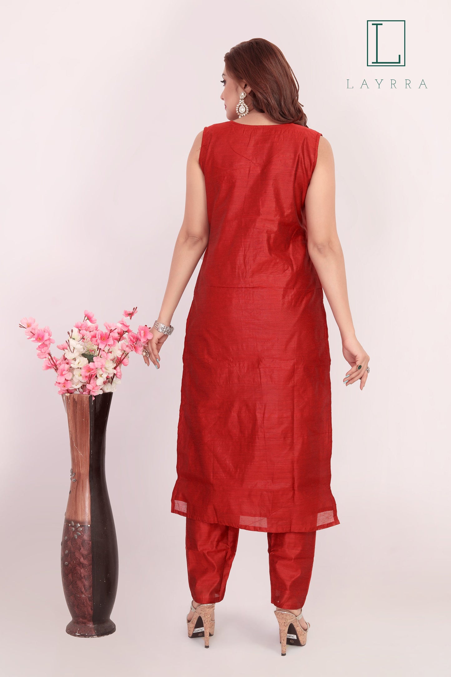 Women Dark Red Ethnic Motifs Sequinned Kurta with Pants & With Dupatta - Complete Set