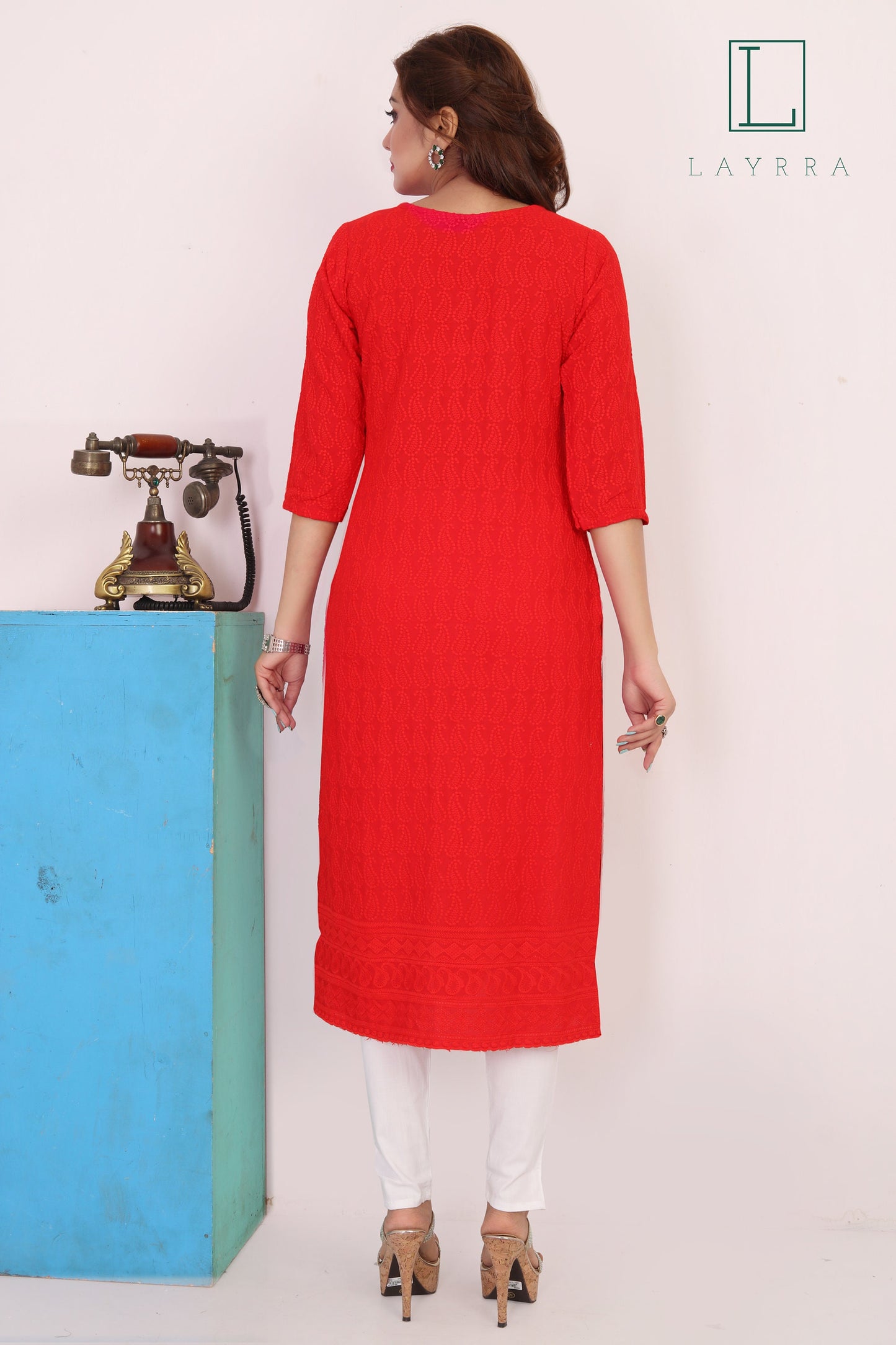 Women Red Ethnic Motifs Embroidered Kurta with Trousers
