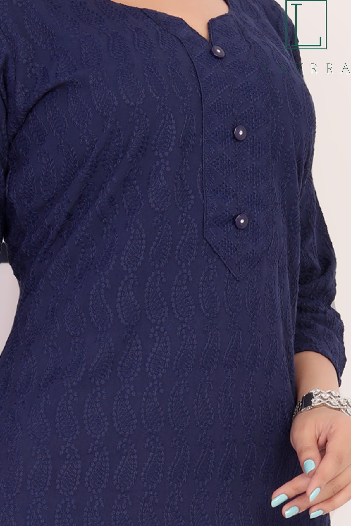 Women Navy Blue Ethnic Motifs Embroidered Kurta with Trousers