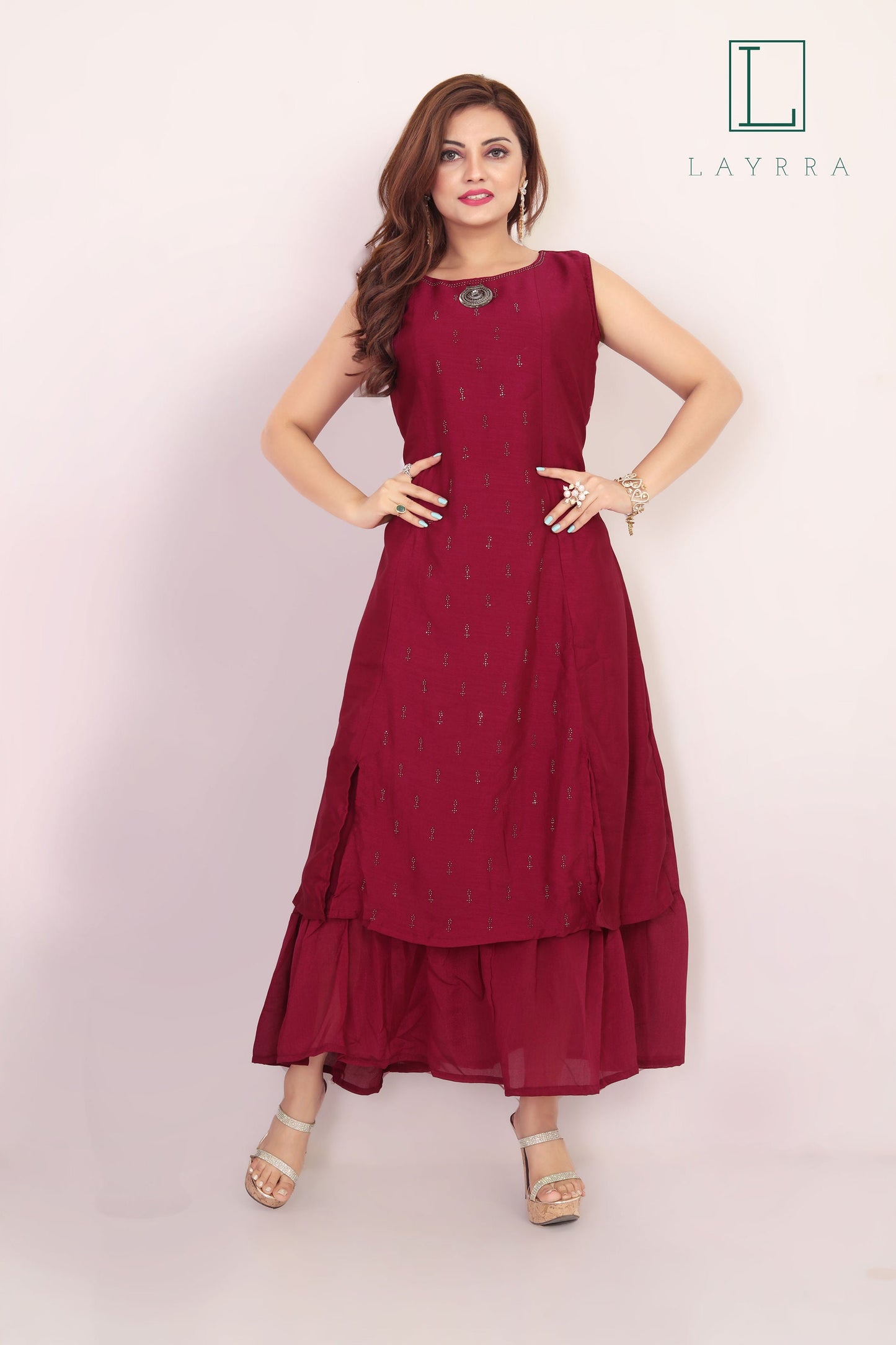 Women Wine Red Ethnic Motifs Zari work Anarkali Kurta - Complete Set