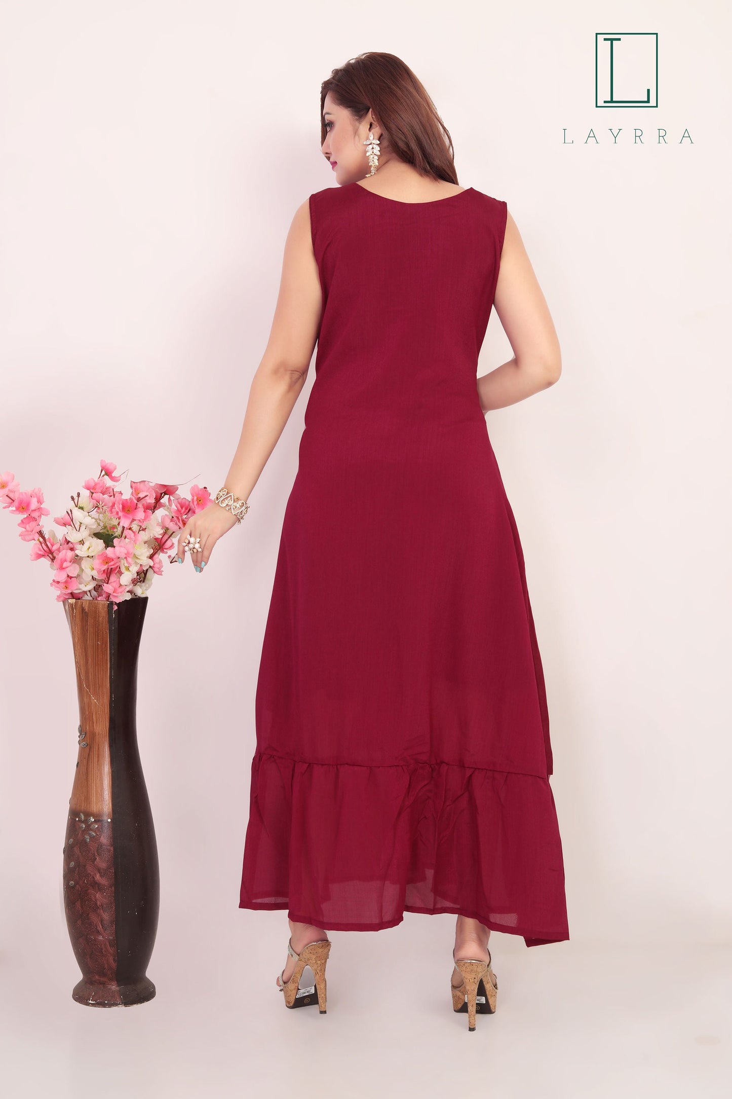 Women Wine Red Ethnic Motifs Zari work Anarkali Kurta - Complete Set
