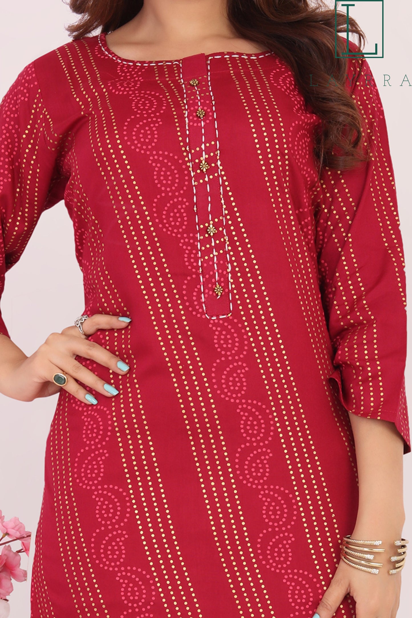 Women Plum Purple Ethnic Bandhani Print Kurta with Trousers
