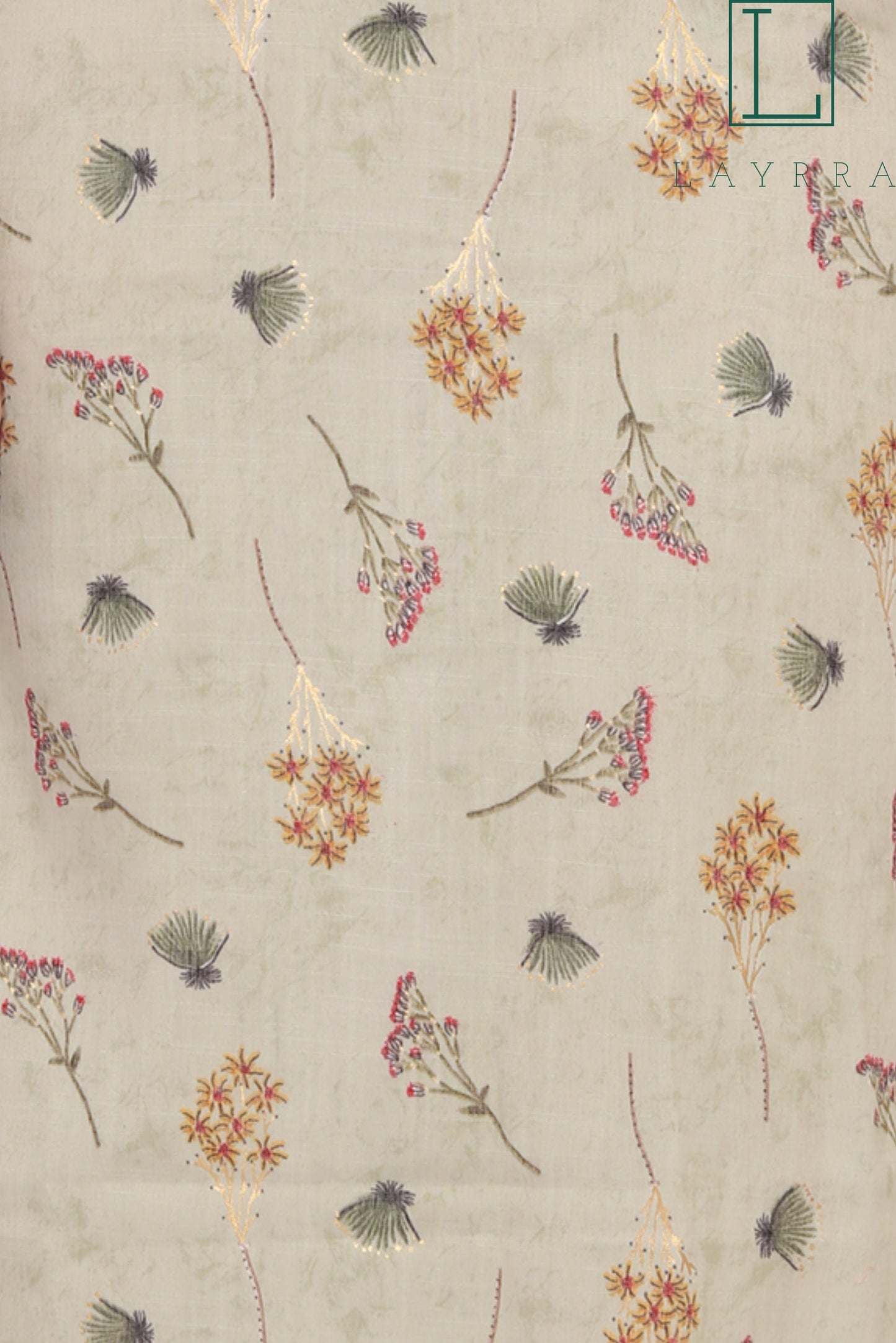 Women Tea Green Ethnic Floral Print Embroidered Mirror work Kurta with Trousers