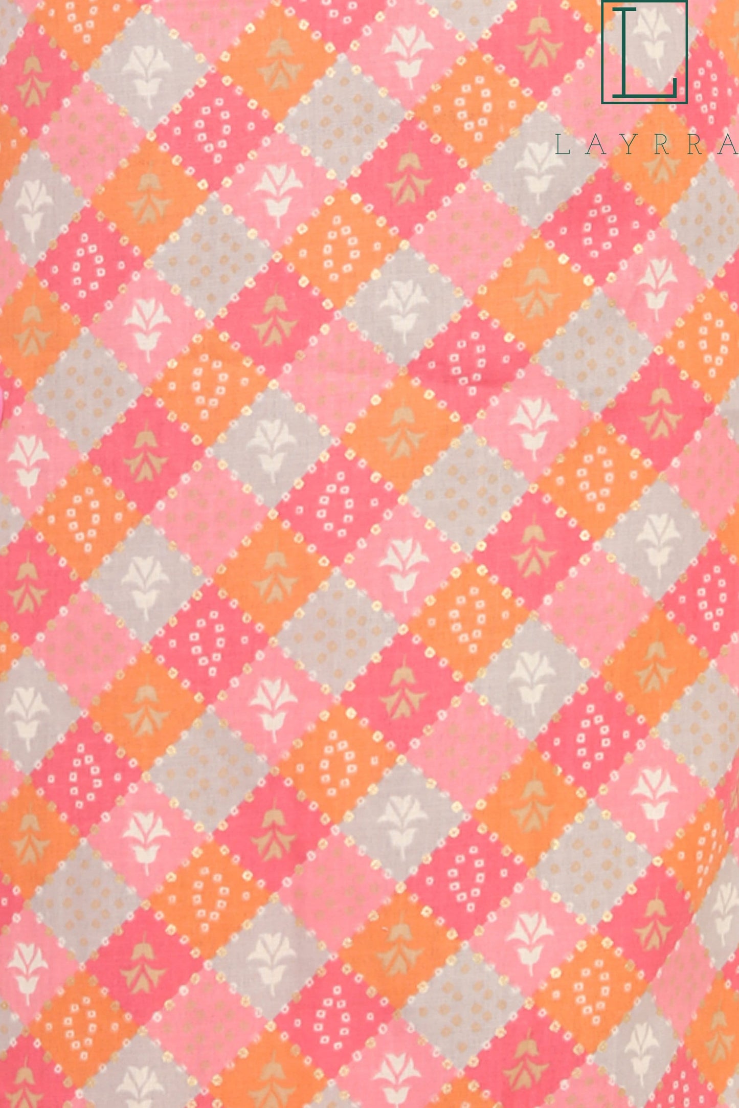 Women Pink Ethnic Diamond Checkered Floral Print Kurta with Trousers