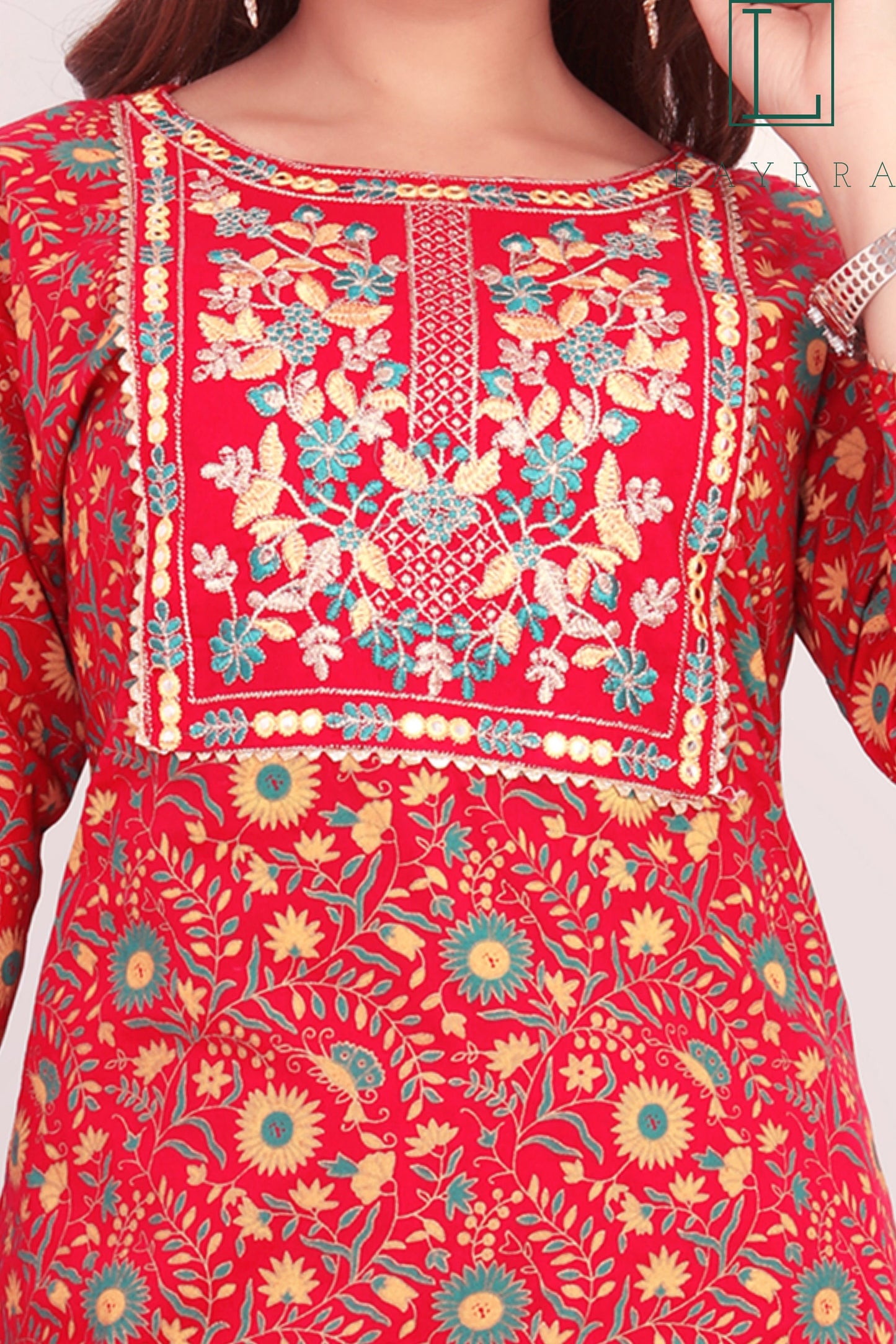 Women Pink Ethnic Floral Embroidered Kurta with Palazzos - Complete Set