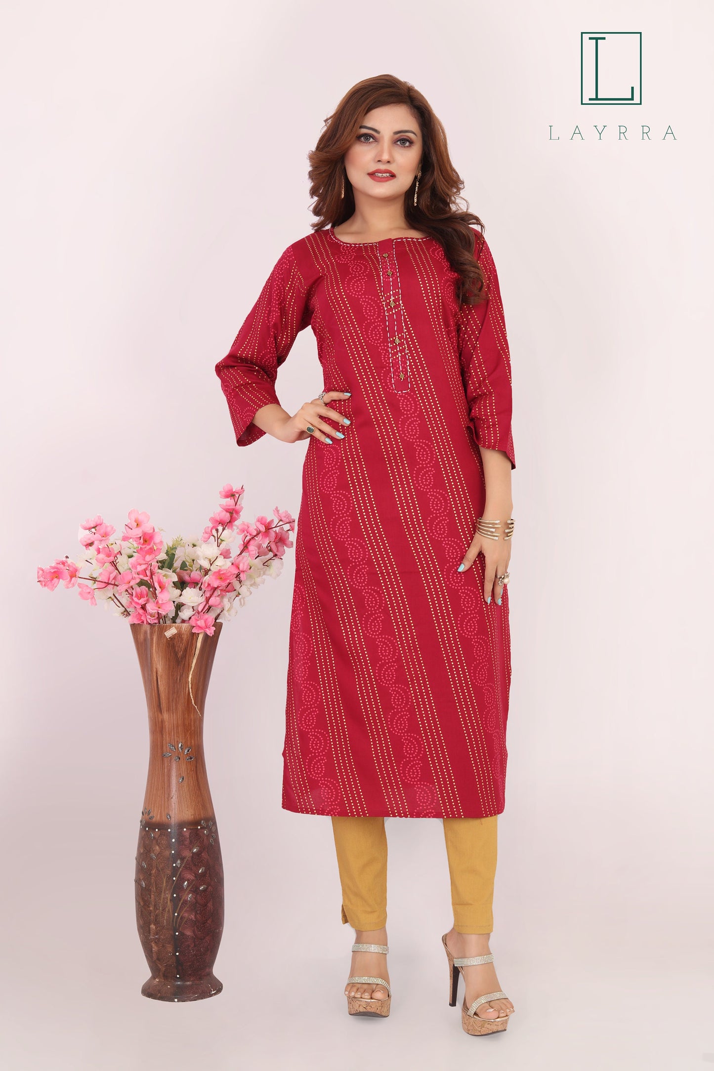Women Plum Purple Ethnic Bandhani Print Kurta with Trousers