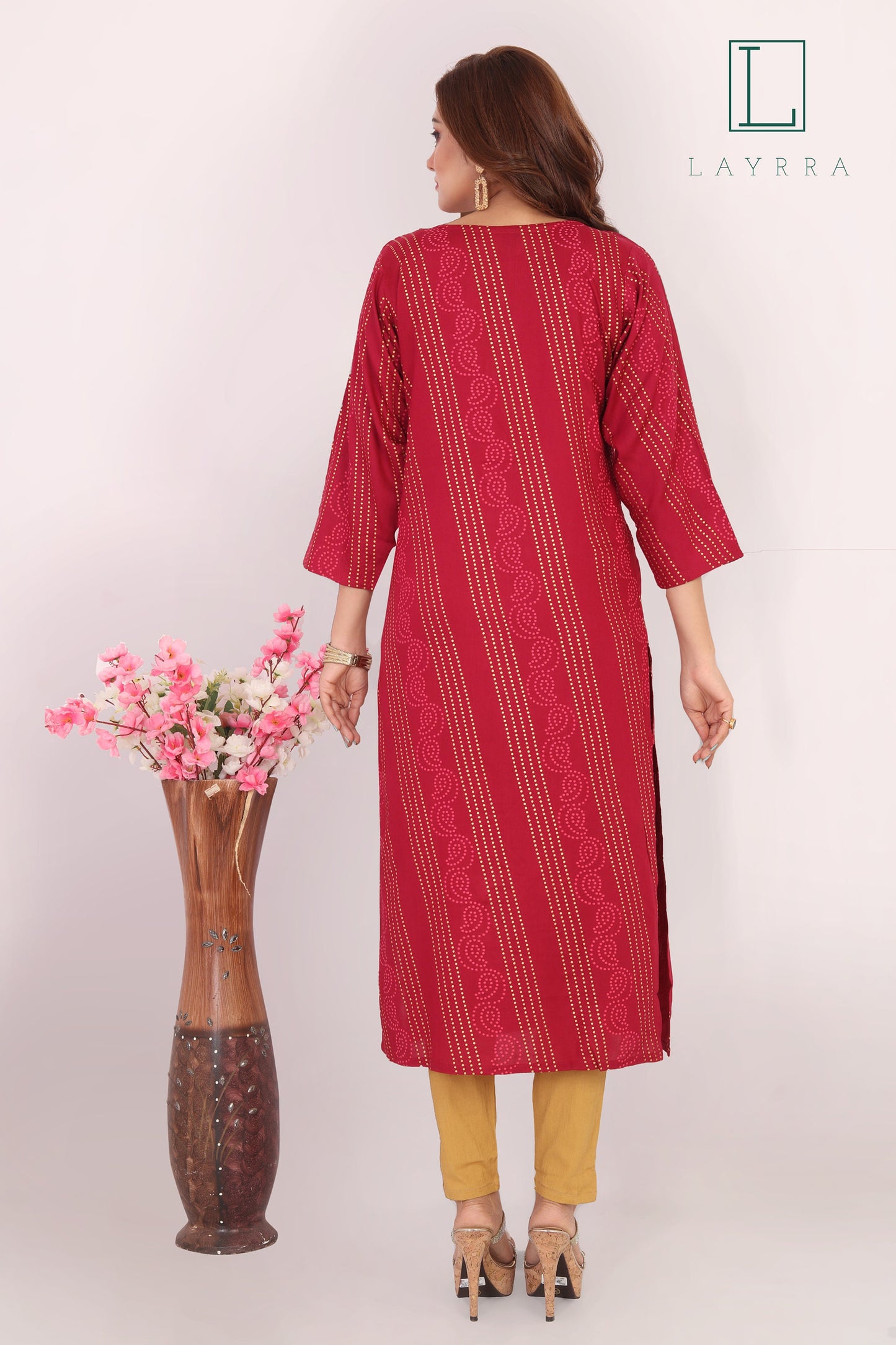Women Plum Purple Ethnic Bandhani Print Kurta with Trousers