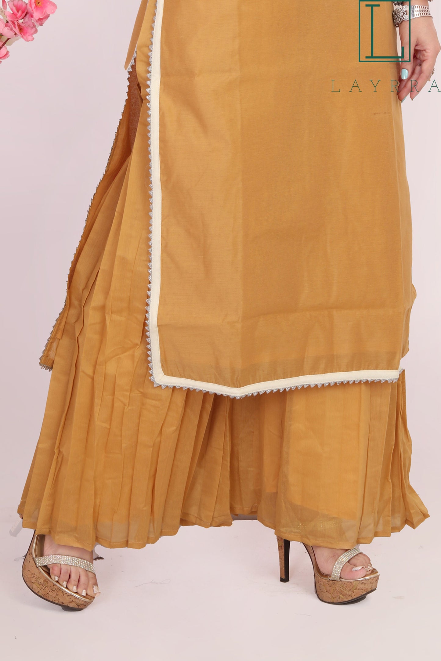 Women Yellow Brown Ethnic Motifs Embroidered Kurta with Palazzos & With Dupatta - Complete Set