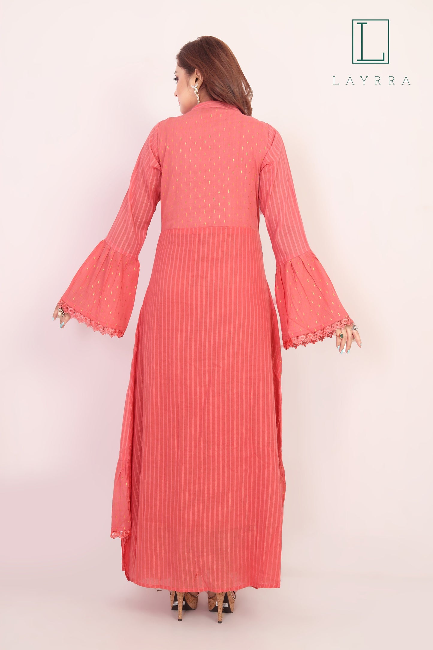 Women Pink Ethnic Koti Style Embroidered Anarkali Kurta - Complete Set
