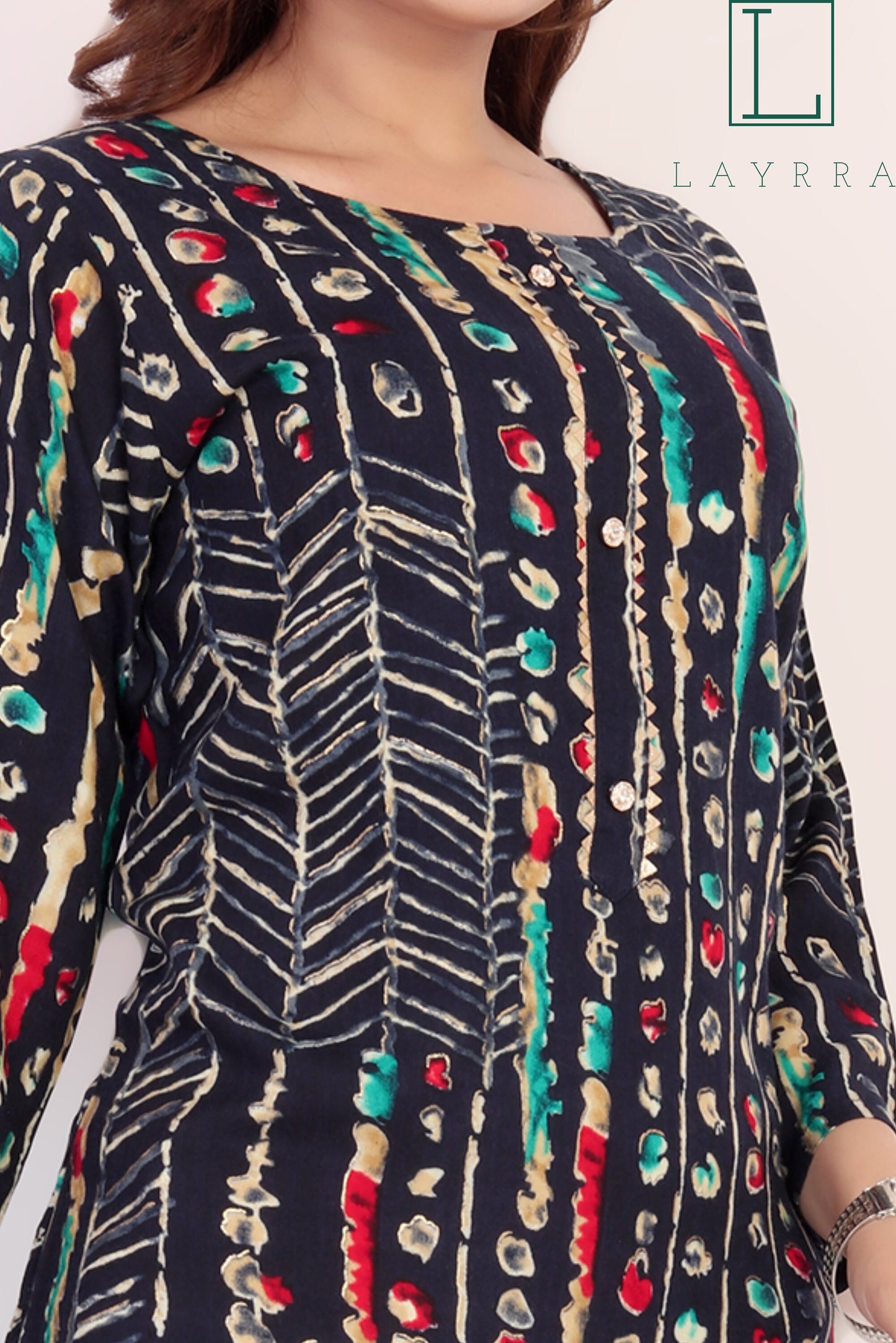 Women Navy Blue Ethnic Bandhani Printed Kurta with Trousers