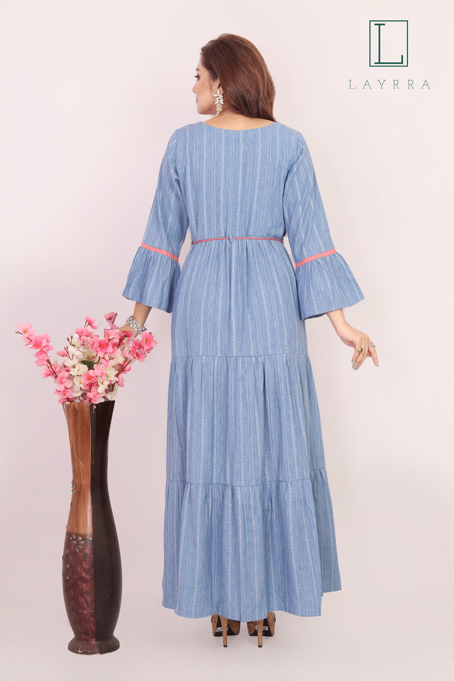 Women Sky Blue Ethnic Sequinned Anarkali Kurta with Latkan - Complete Set