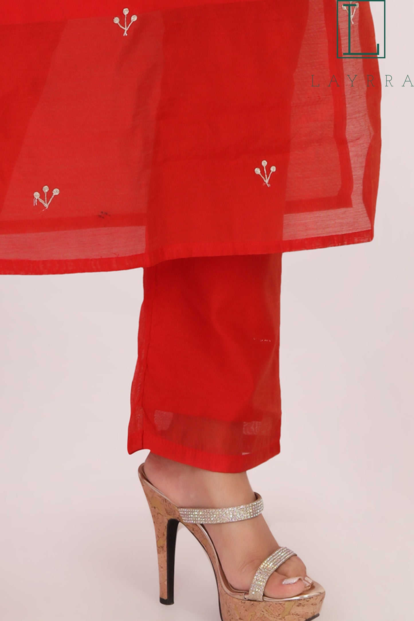 Women Red Ethnic Floral Embroidered Kurta with Red Pants - Complete Set