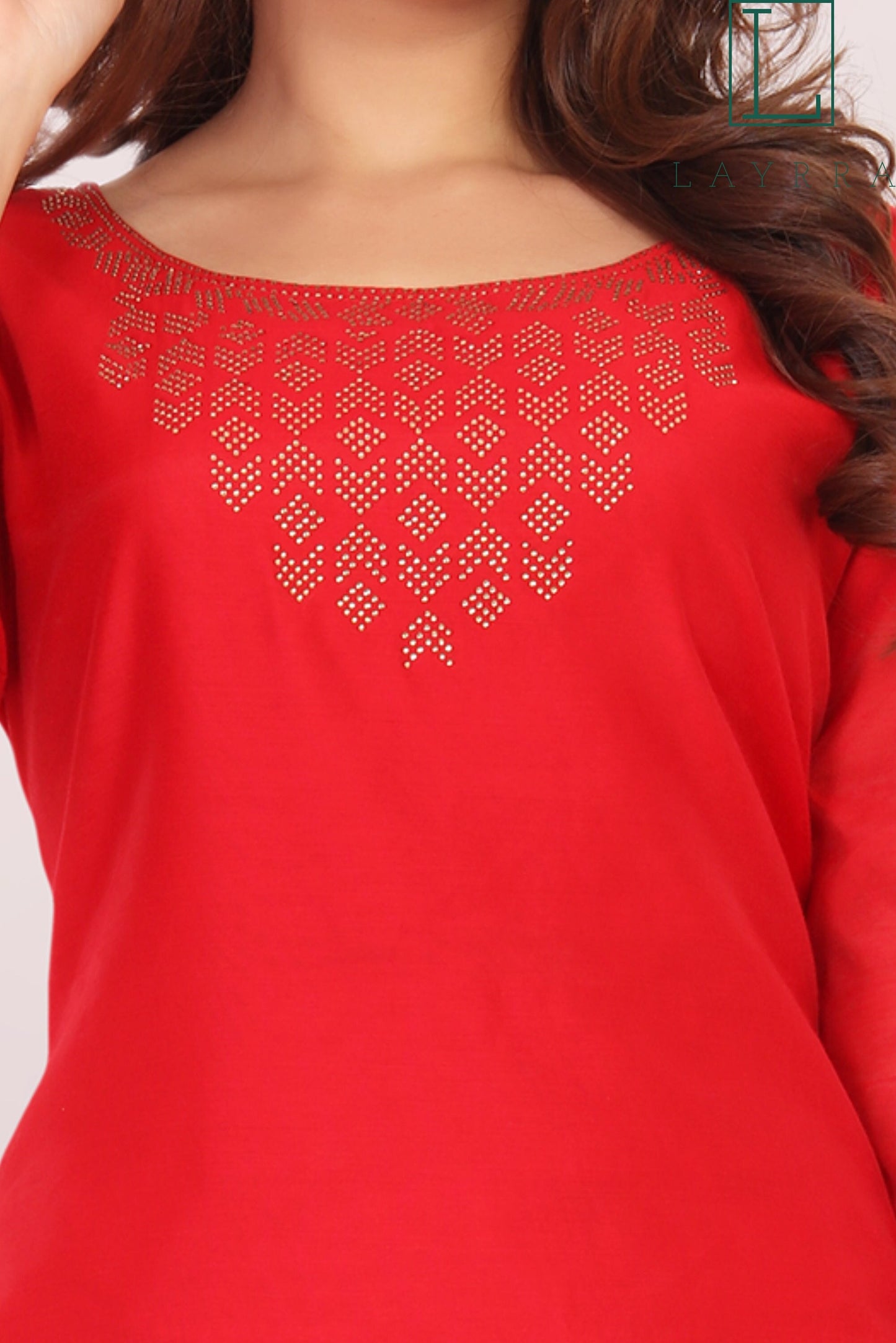 Women Red Ethnic Casual/Party Wear Zari Work Kurta with Trousers