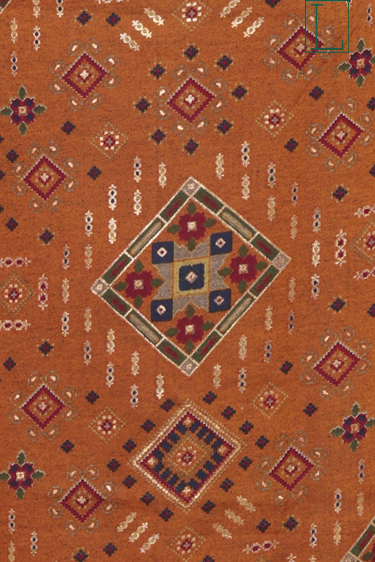 Women Mud Brown & Gold Ethnic Motifs Print Embroidered Kurta with Trousers