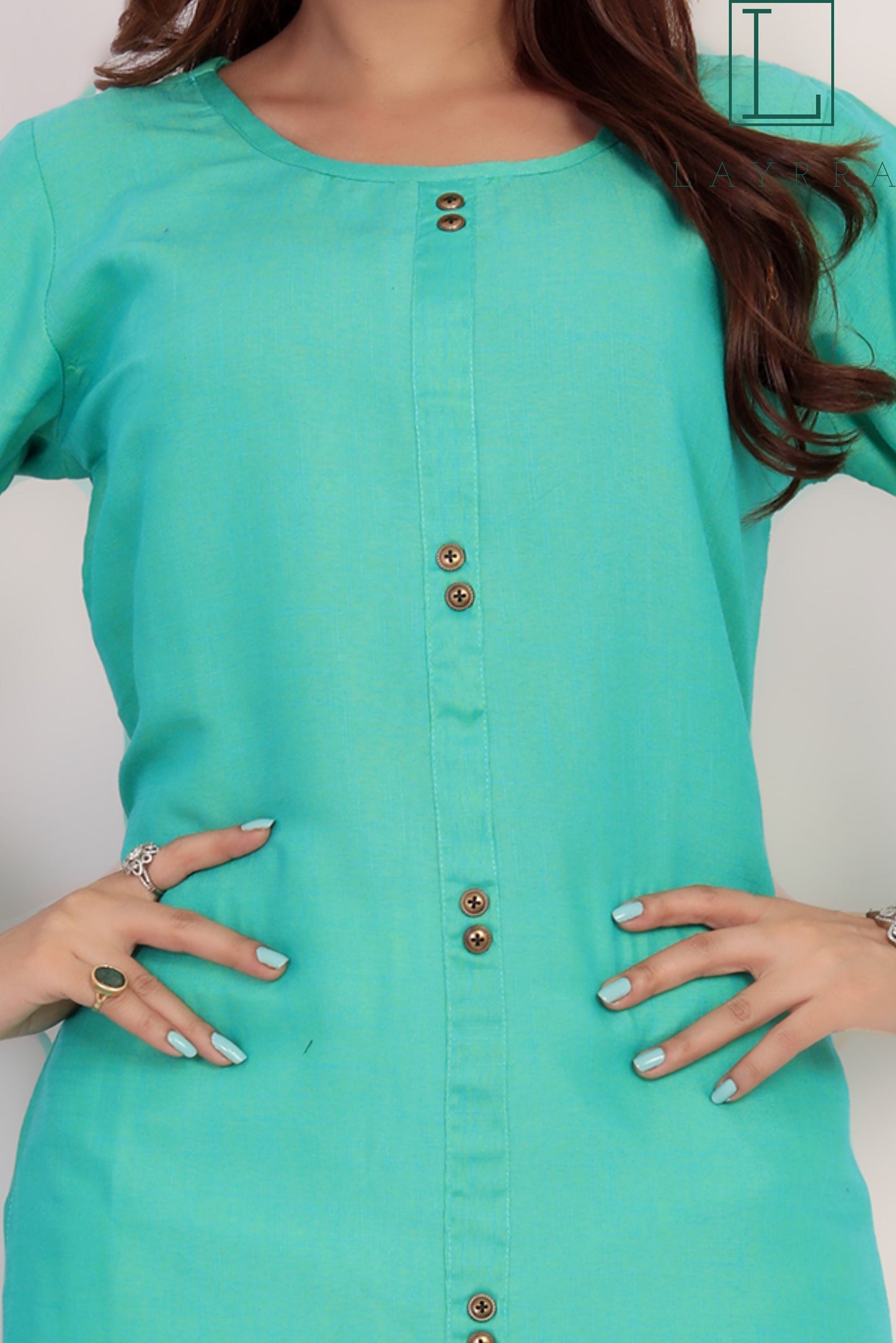 Women Bluish Green Pearlescent Ethnic Plain Kurta with Trousers