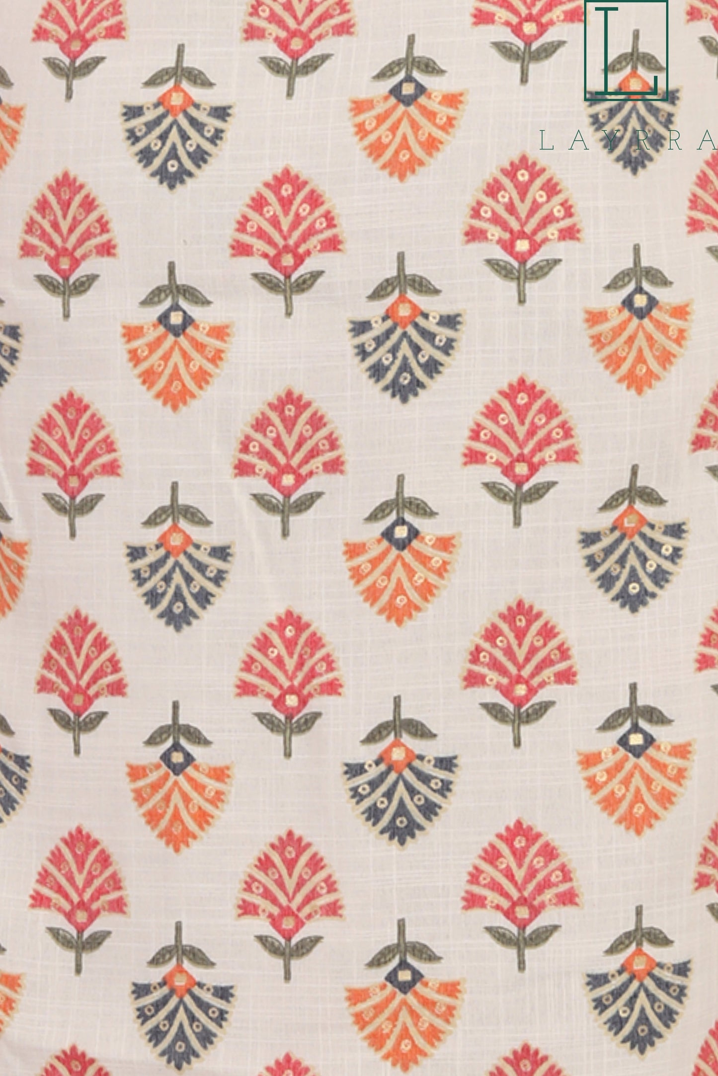 Women White and Orange Red Ethnic Floral Print Kurta with Trousers