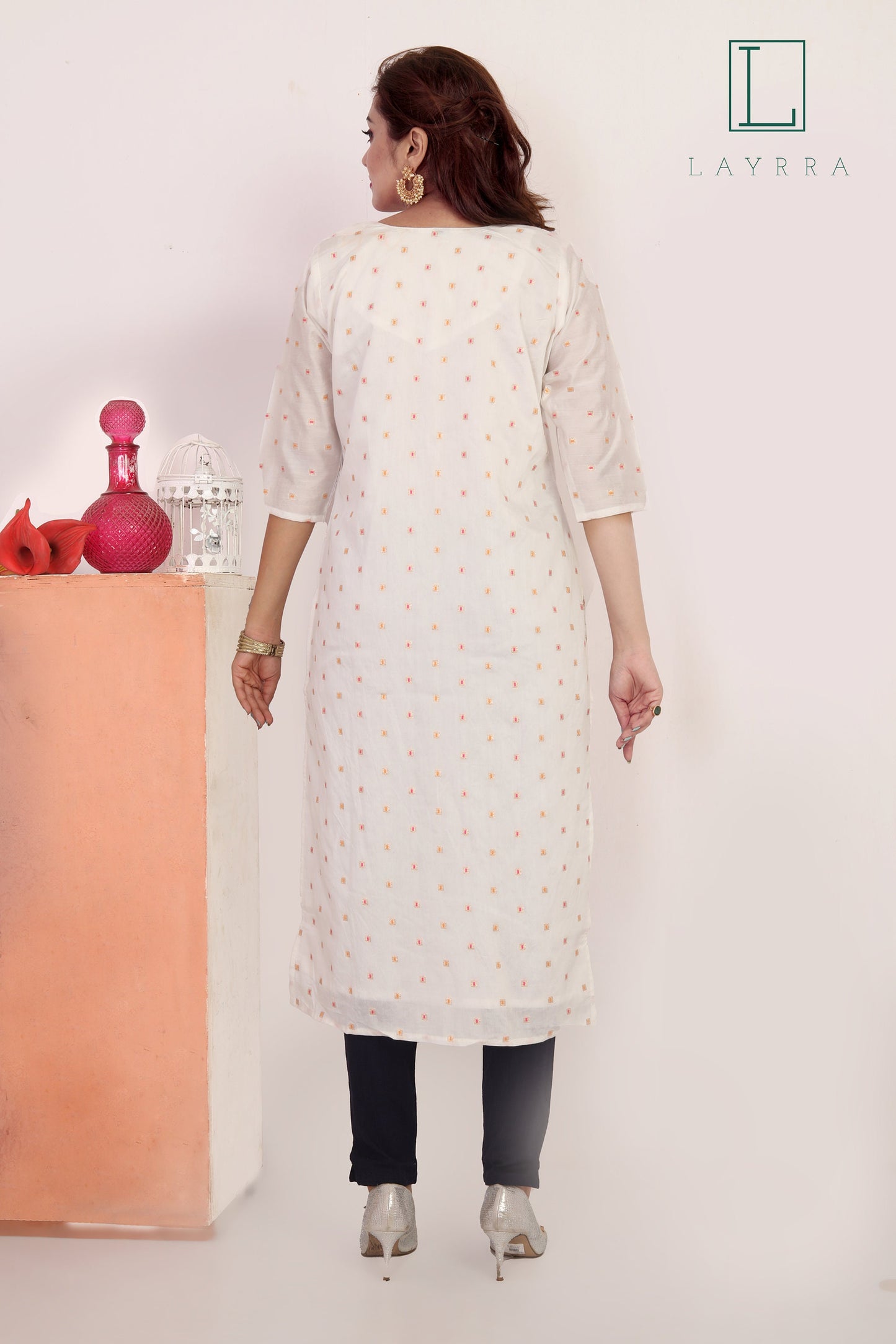 Women White Yellow & Gold Motifs Sequinned Embroidered Kurta with Trousers