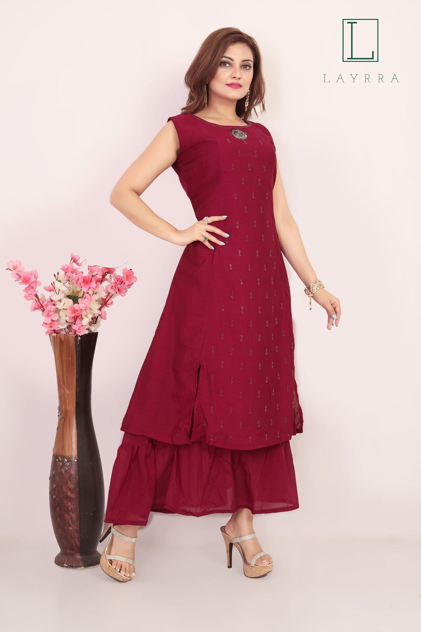 Women Wine Red Ethnic Motifs Zari work Anarkali Kurta - Complete Set