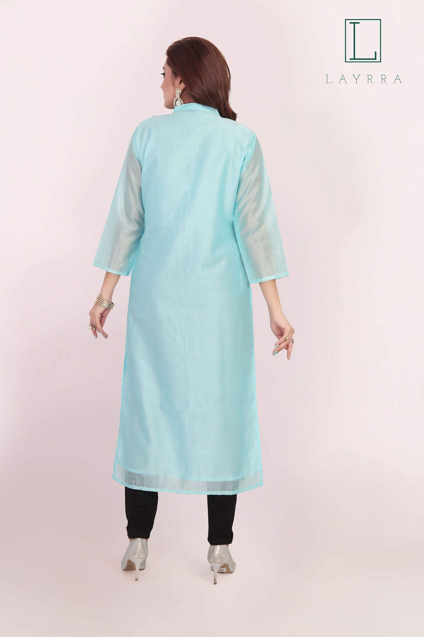 Women Turquoise Ethnic Floral Embroidered Kurta with Trousers