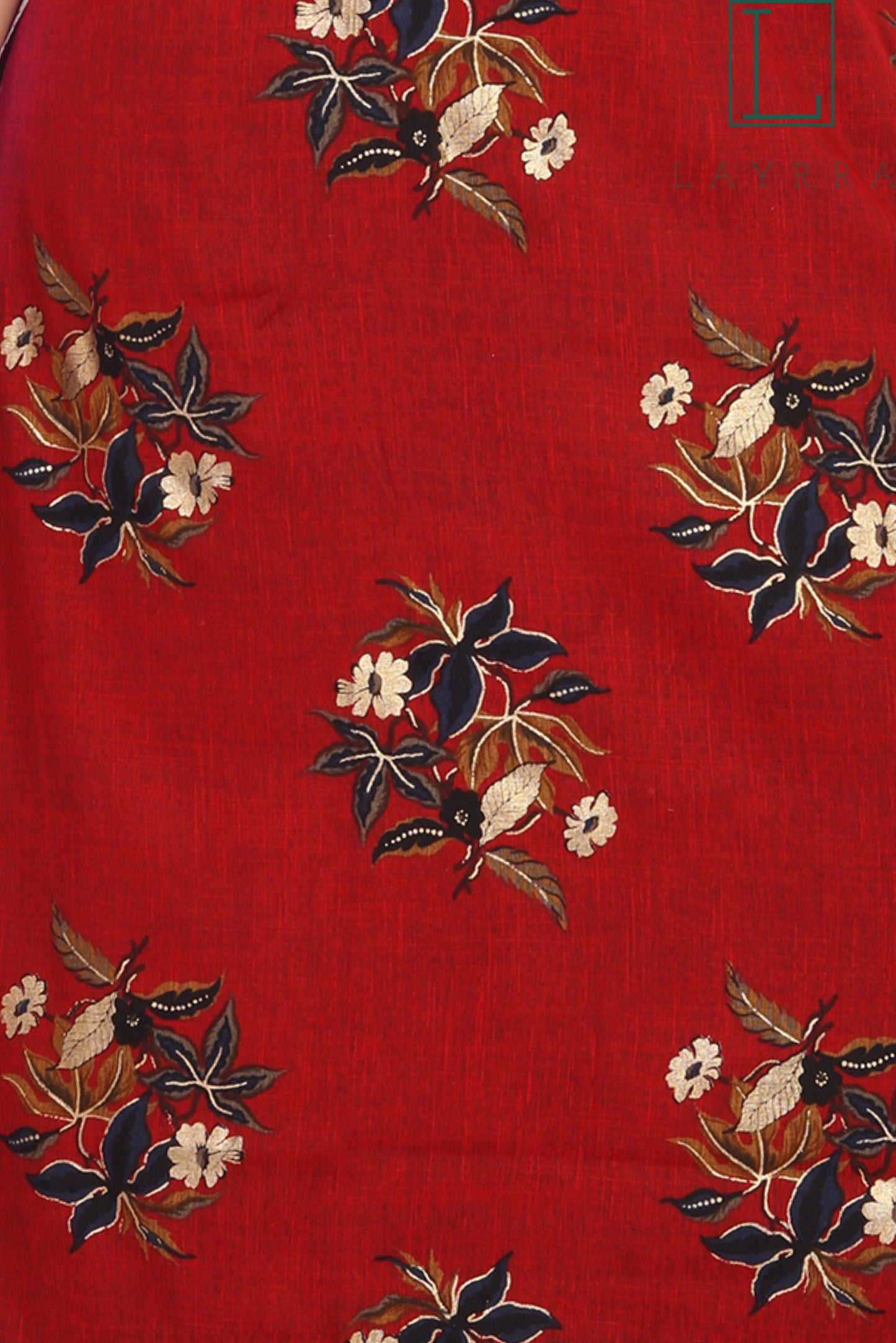 Women Ruby Red Ethnic Floral Print Kurta with Palazzos - Complete Set