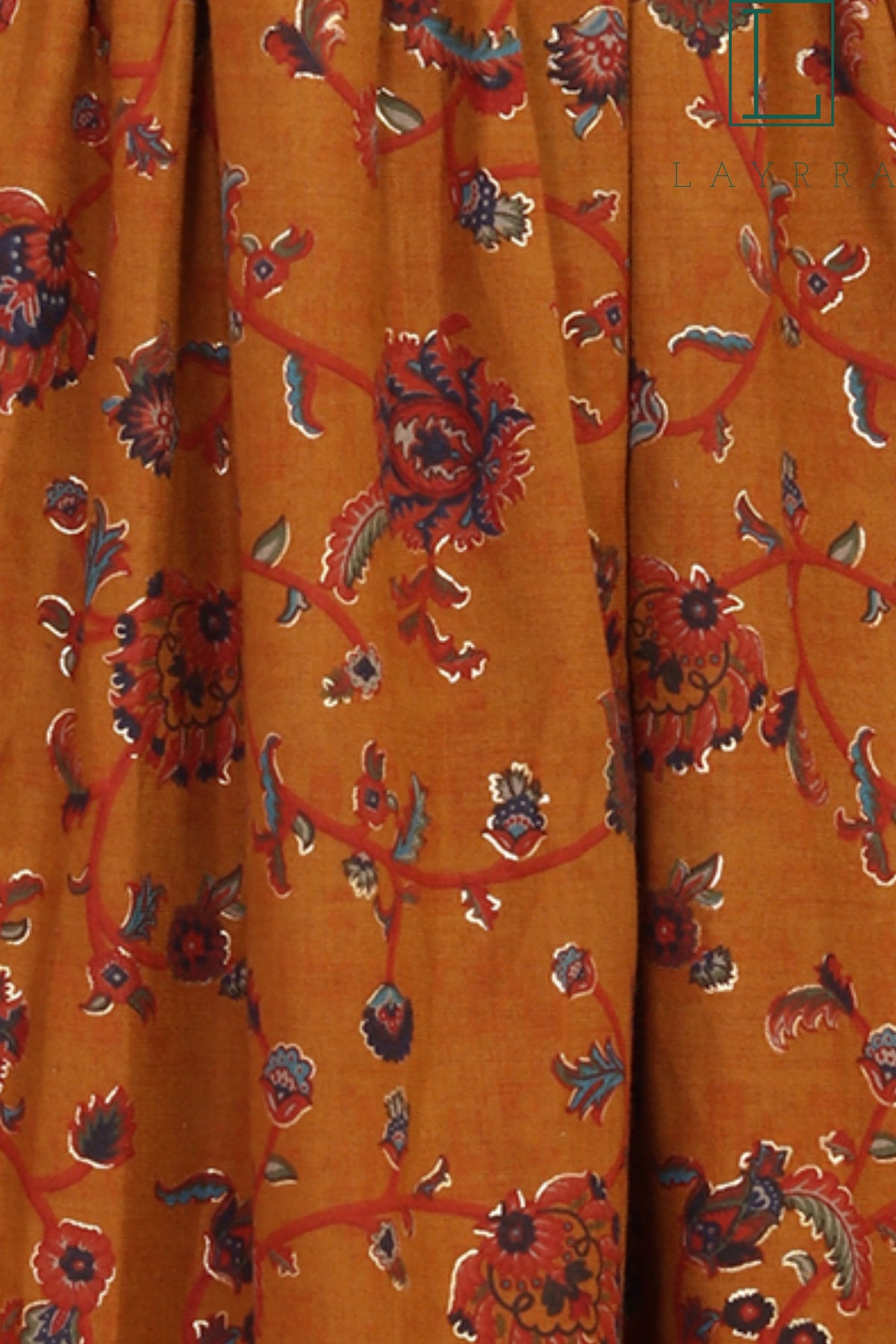 Women Brown Blue Ethnic Floral Print Mirror work Anarkali Kurta - Complete Set