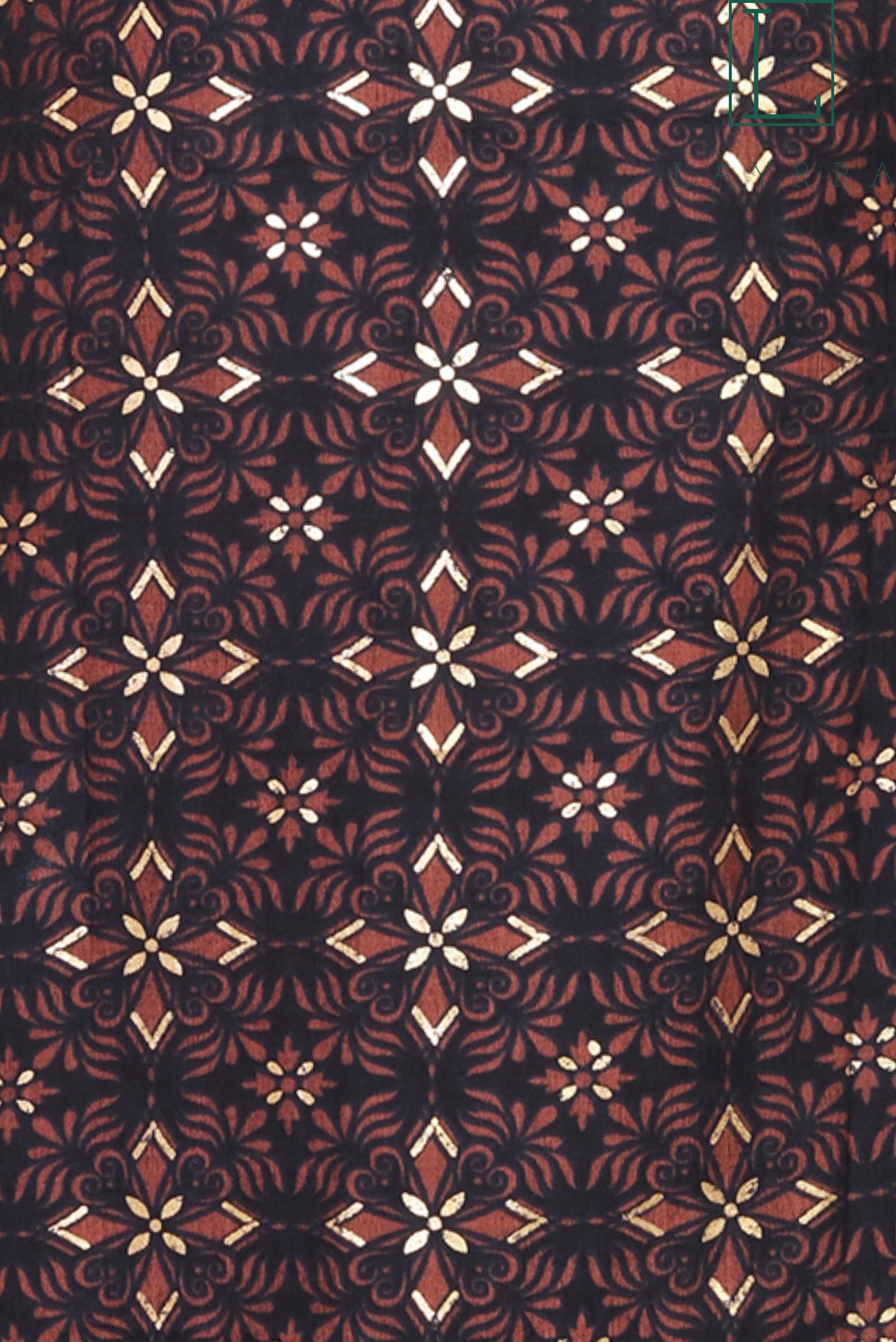 Women Midnight Blue & Gold Ethnic Motifs Print Kurta with Trousers