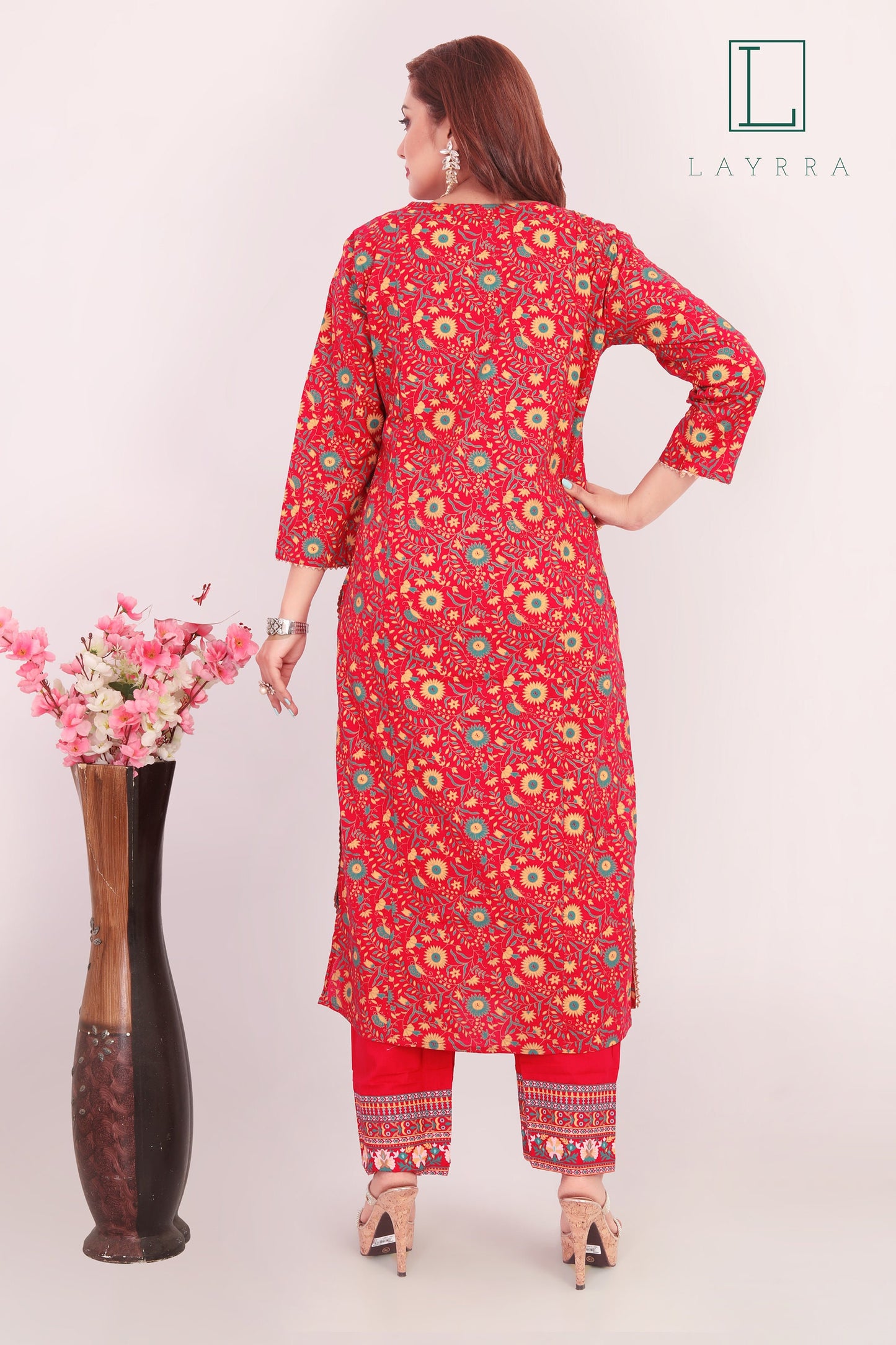 Women Pink Ethnic Floral Embroidered Kurta with Palazzos - Complete Set