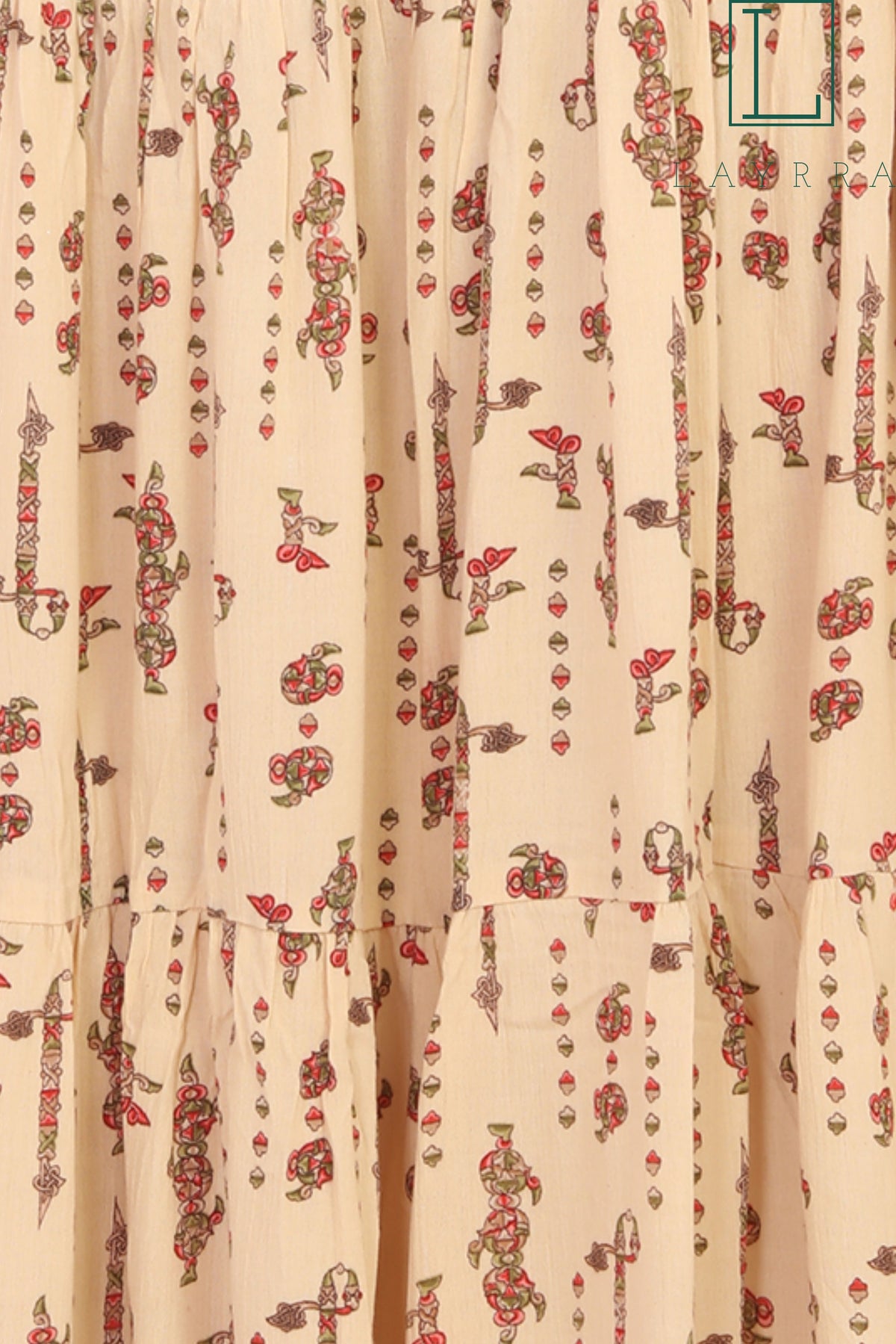 Women Cream Ethnic Floral Print Embroidered Anarkali Kurta with Latkan