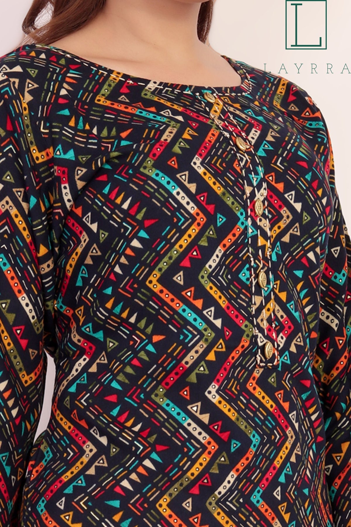 Women Midnight Blue Ethnic Zig Zag Print Kurta with Trousers