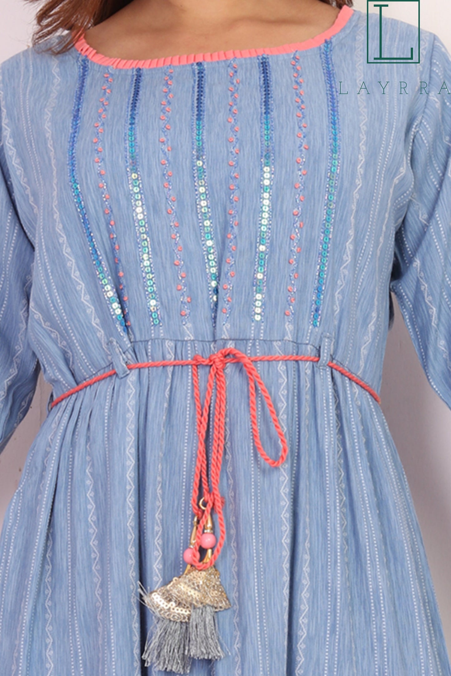 Women Sky Blue Ethnic Sequinned Anarkali Kurta with Latkan - Complete Set