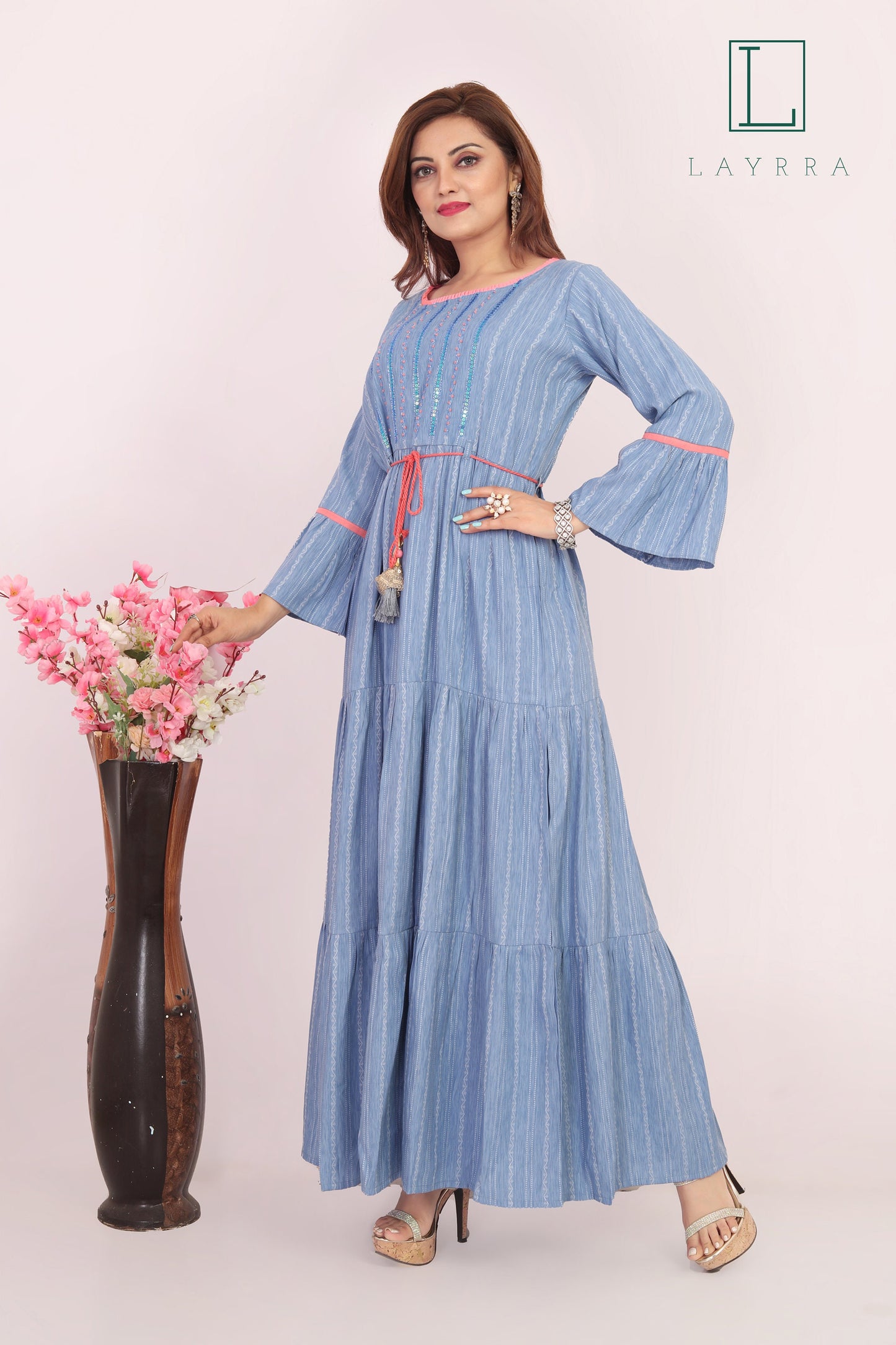 Women Sky Blue Ethnic Sequinned Anarkali Kurta with Latkan - Complete Set