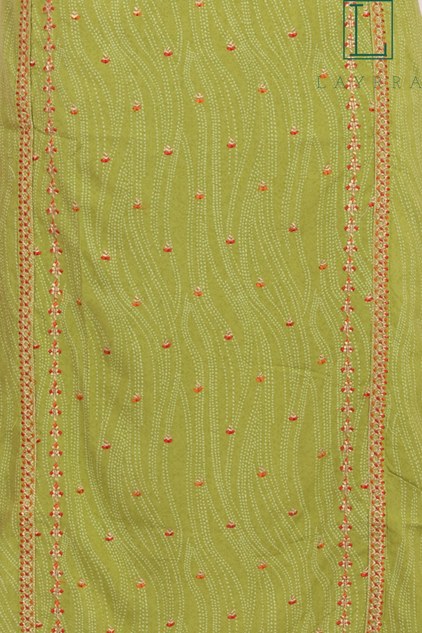 Women Green Ethnic Bandhani Embroidered Kurta with Trousers